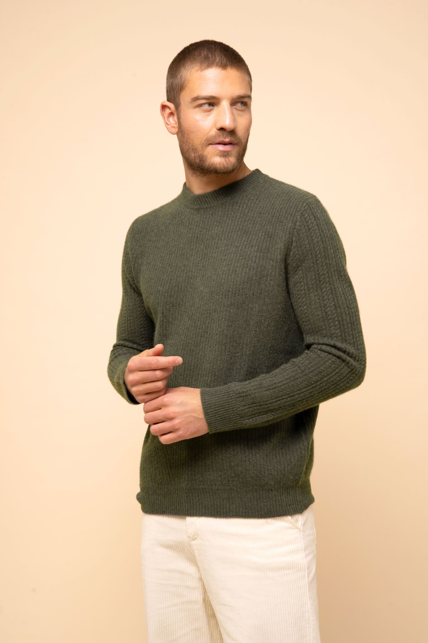 LUKKA pull col rond kaki chiné