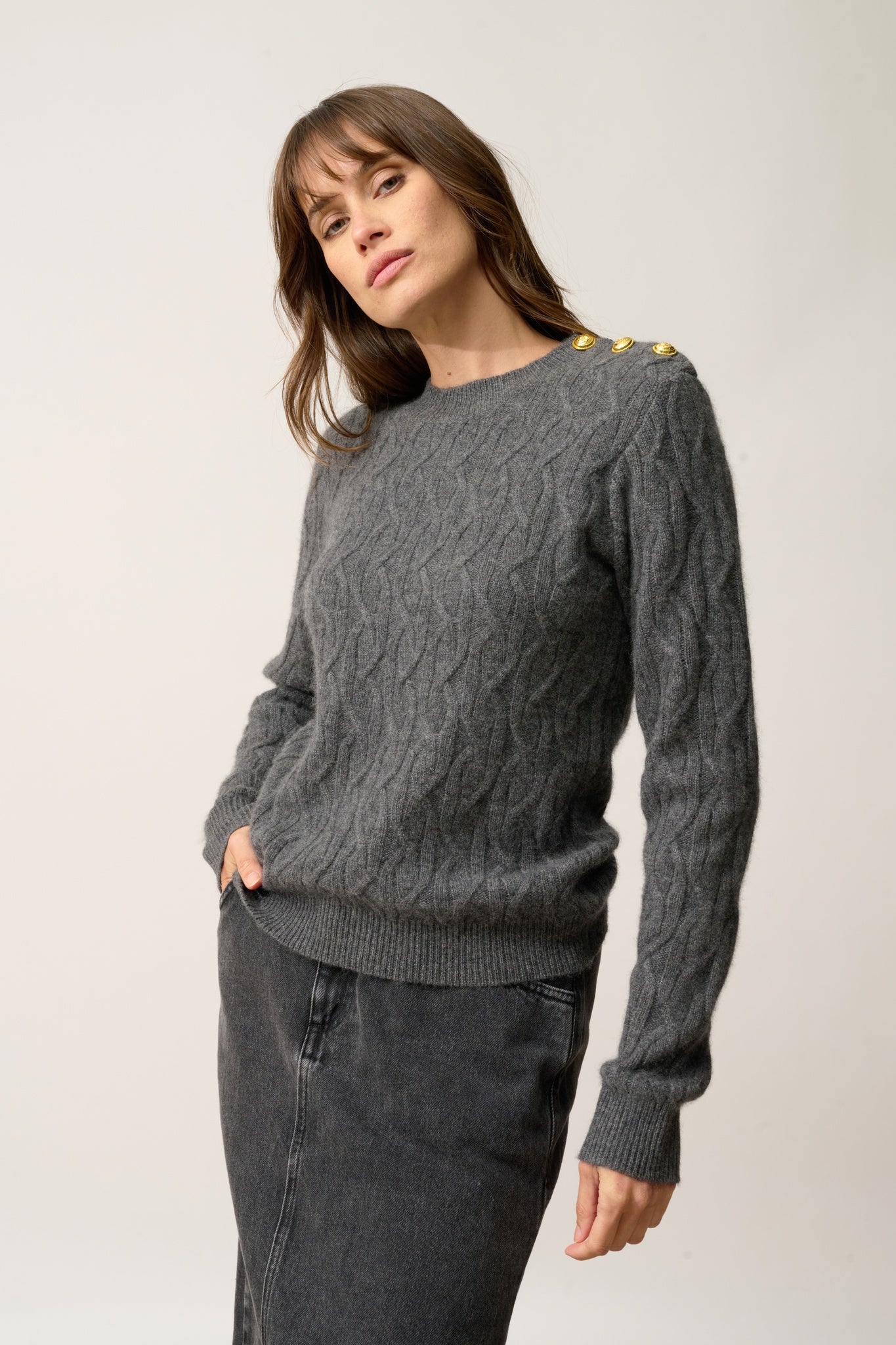 LYND pull col rond anthracite chiné