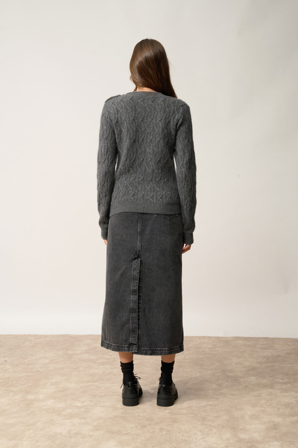 LYND pull col rond anthracite chiné