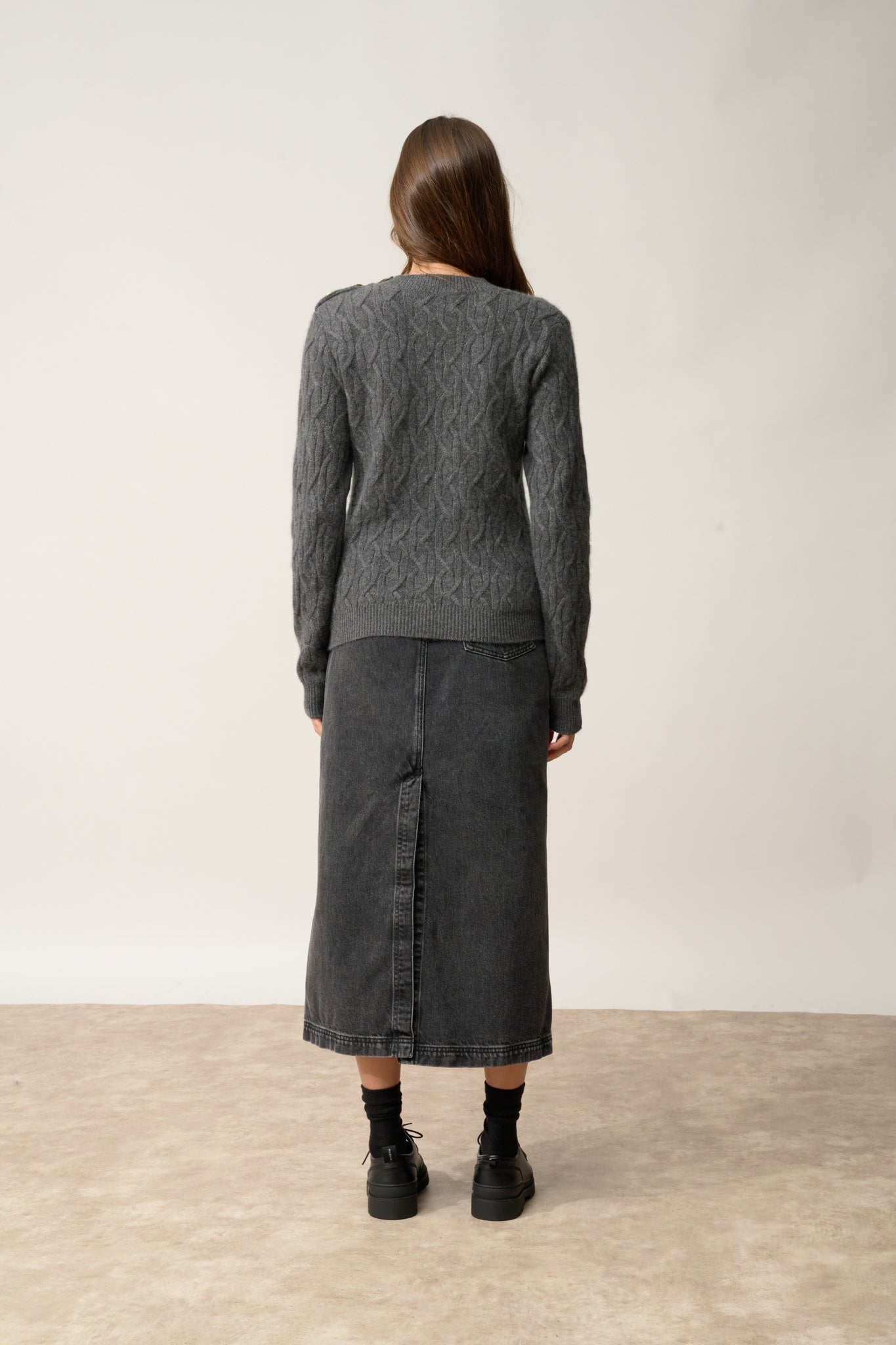 LYND pull col rond anthracite chiné