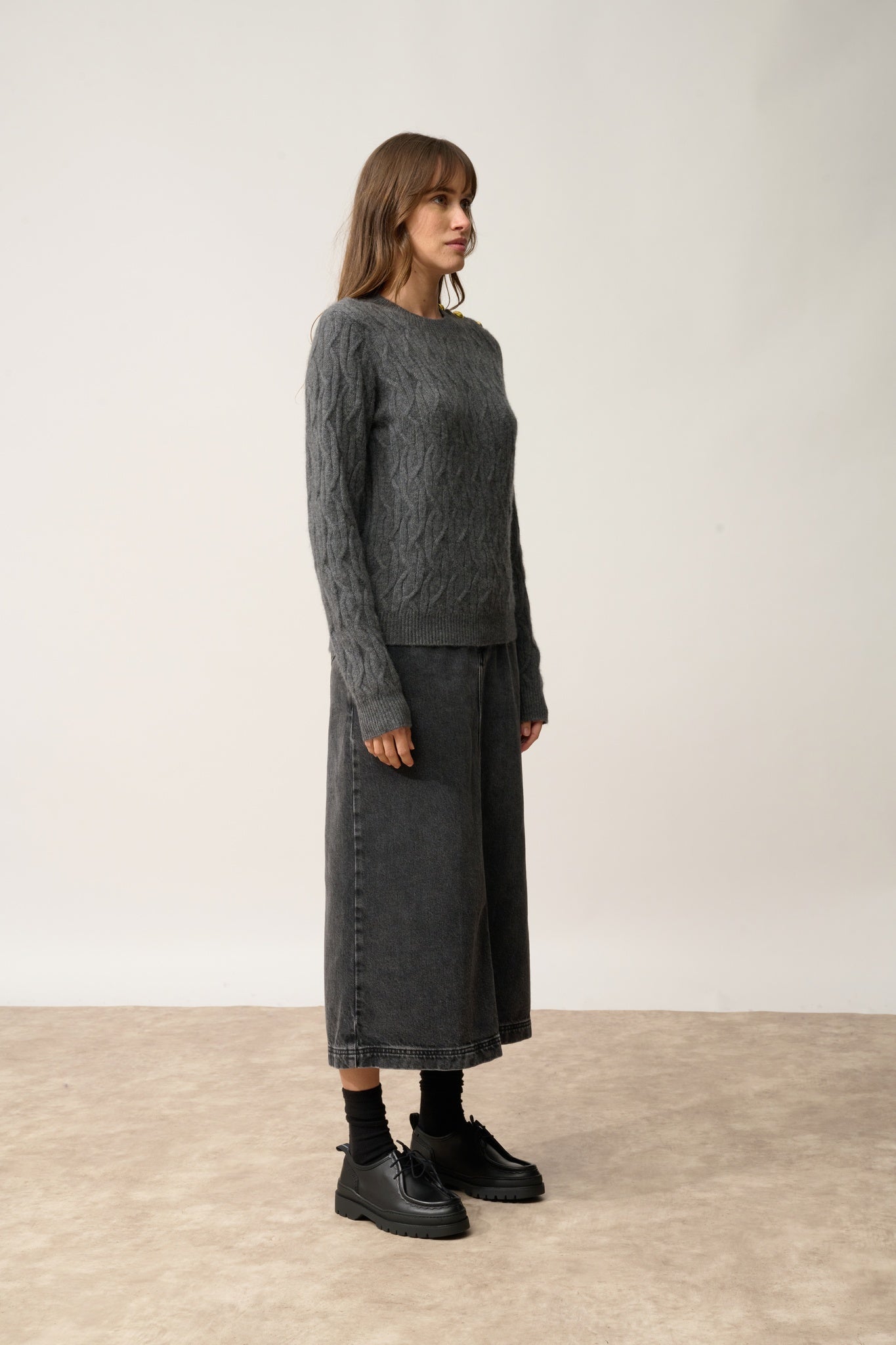 LYND pull col rond anthracite chiné