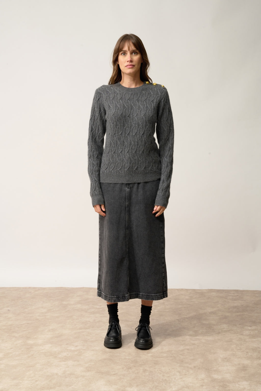 LYND pull col rond anthracite chiné