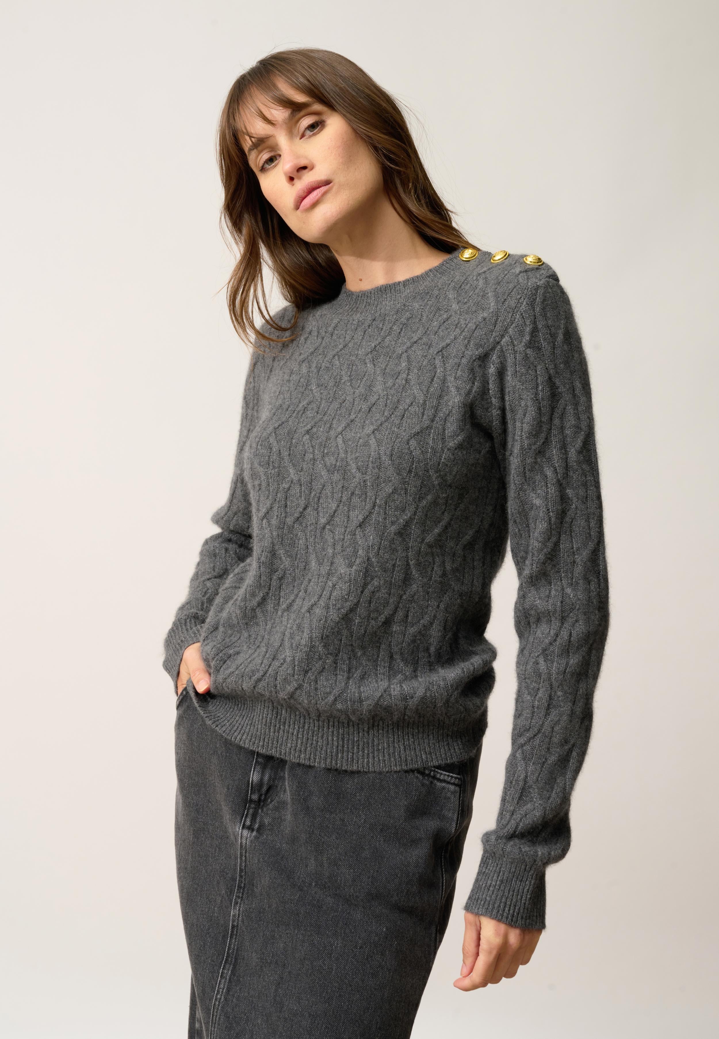 LYND pull col rond anthracite chiné