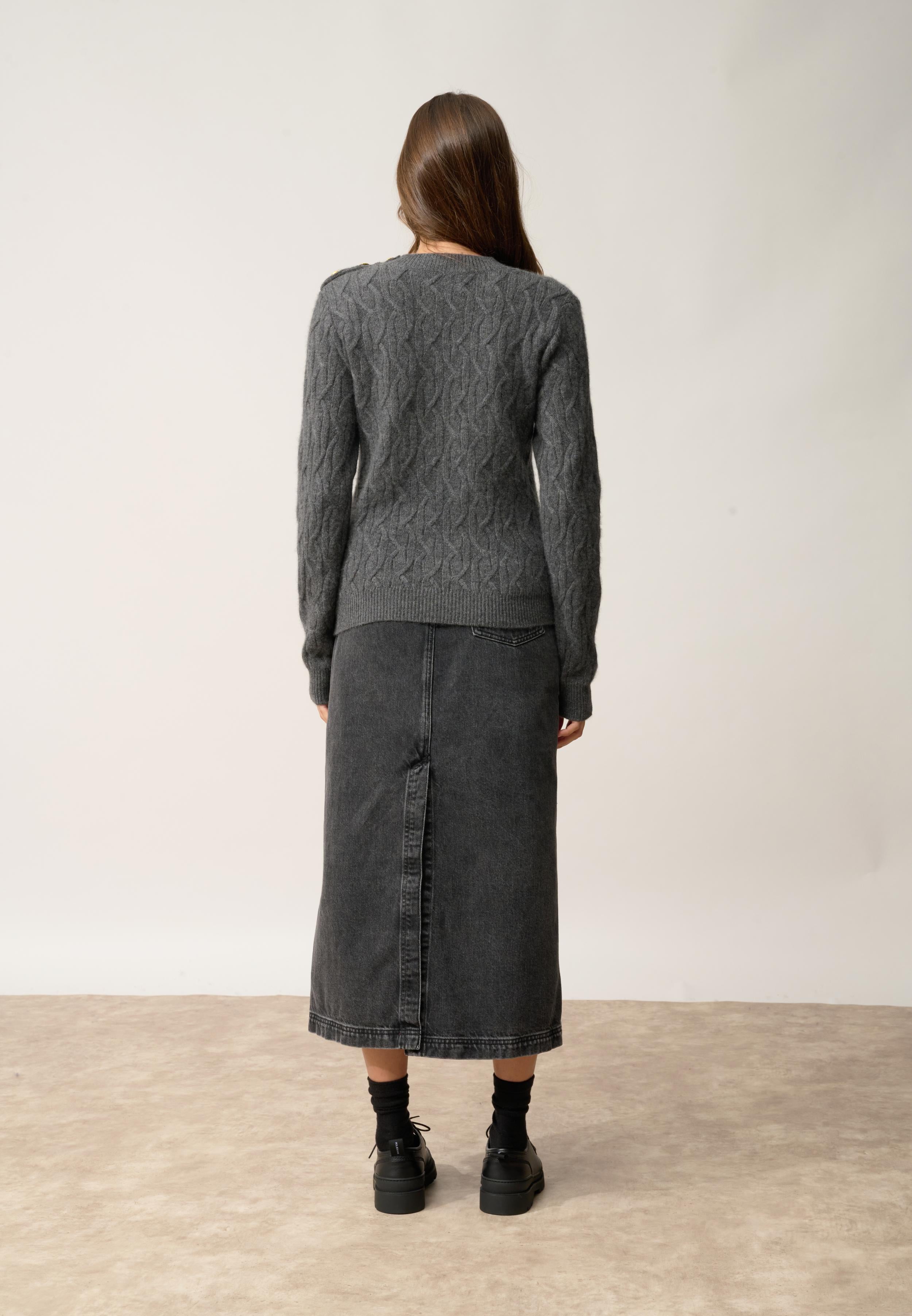 LYND pull col rond anthracite chiné