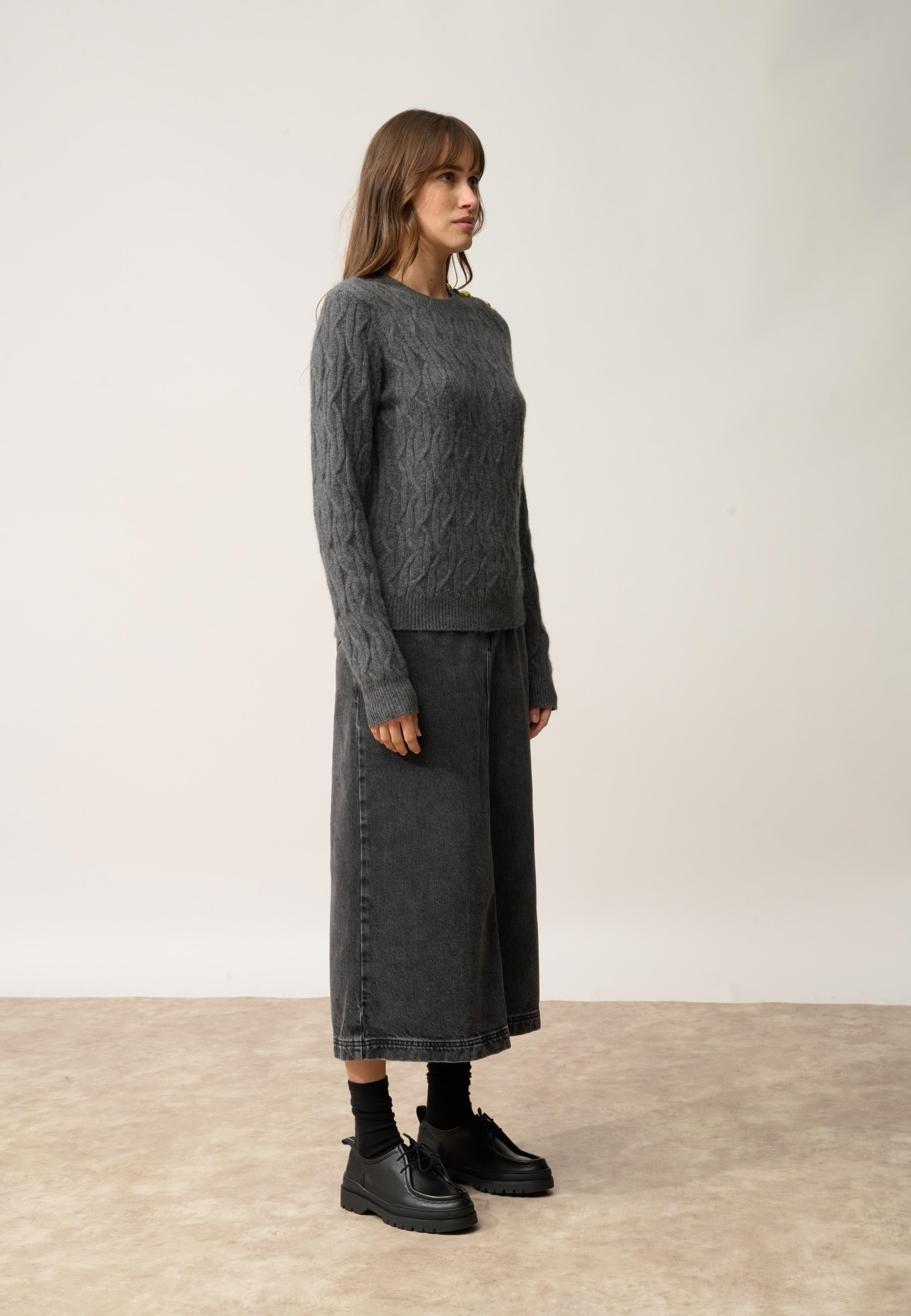 LYND pull col rond anthracite chiné