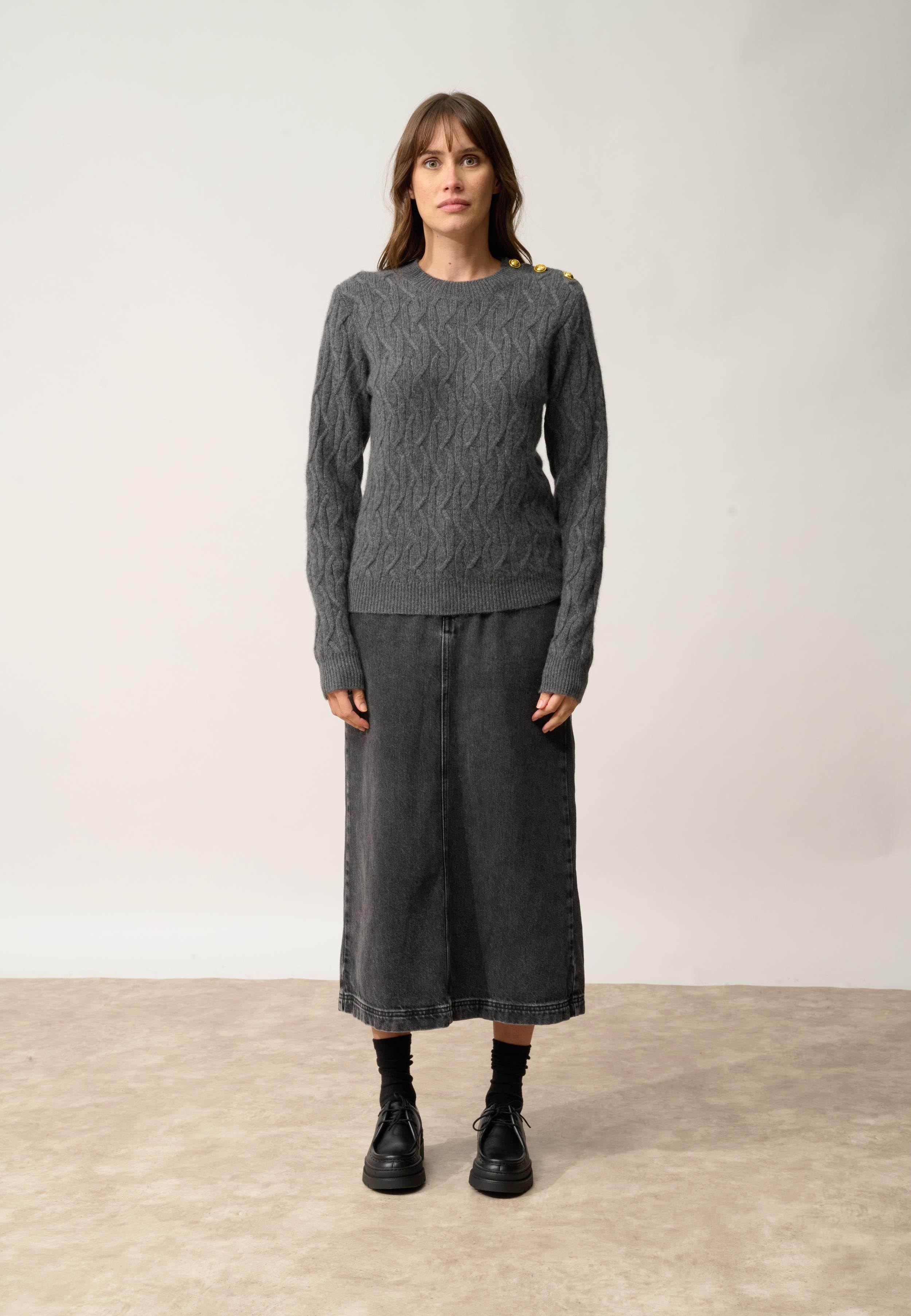 LYND pull col rond anthracite chiné