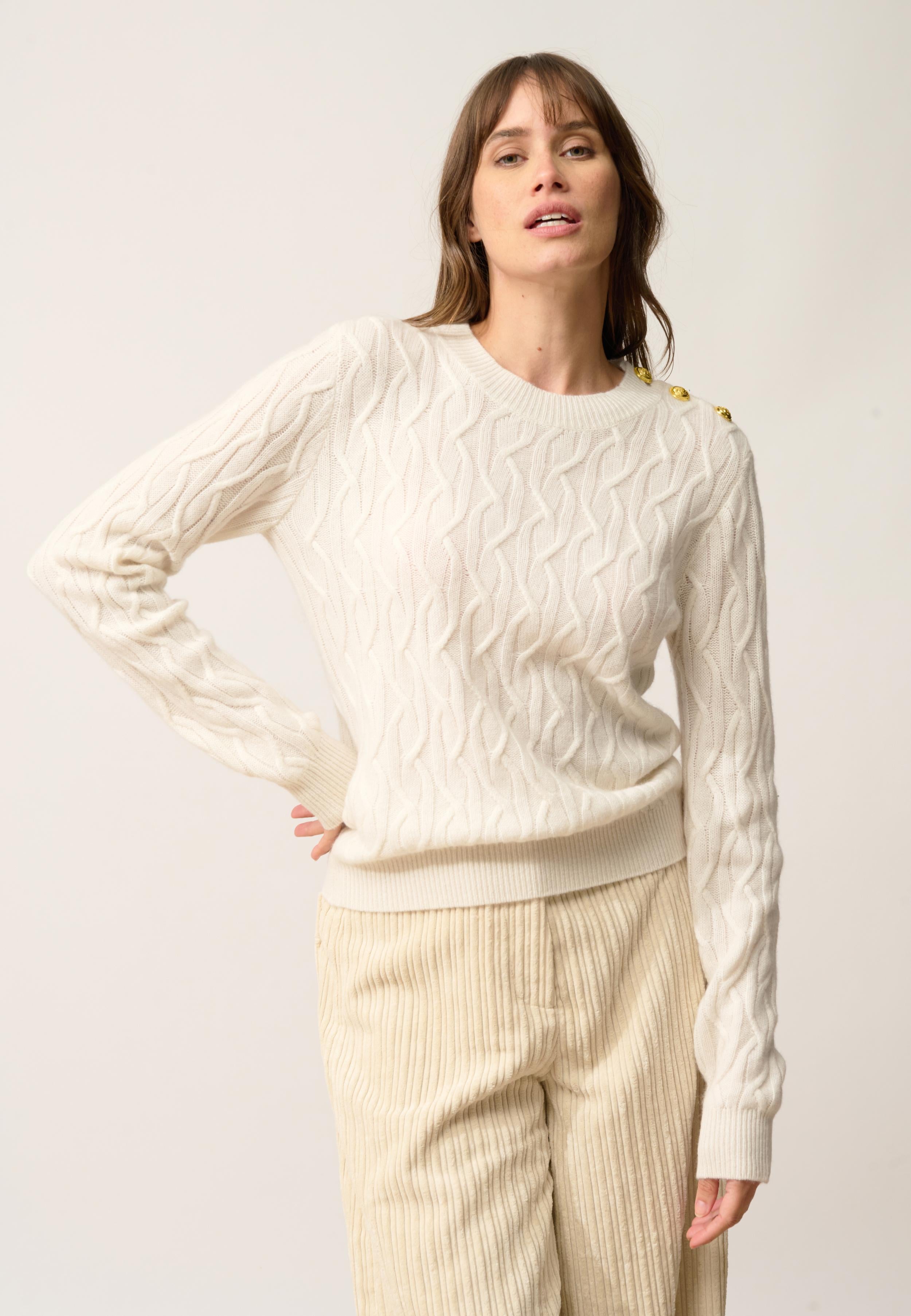 LYND pull col rond ivoire