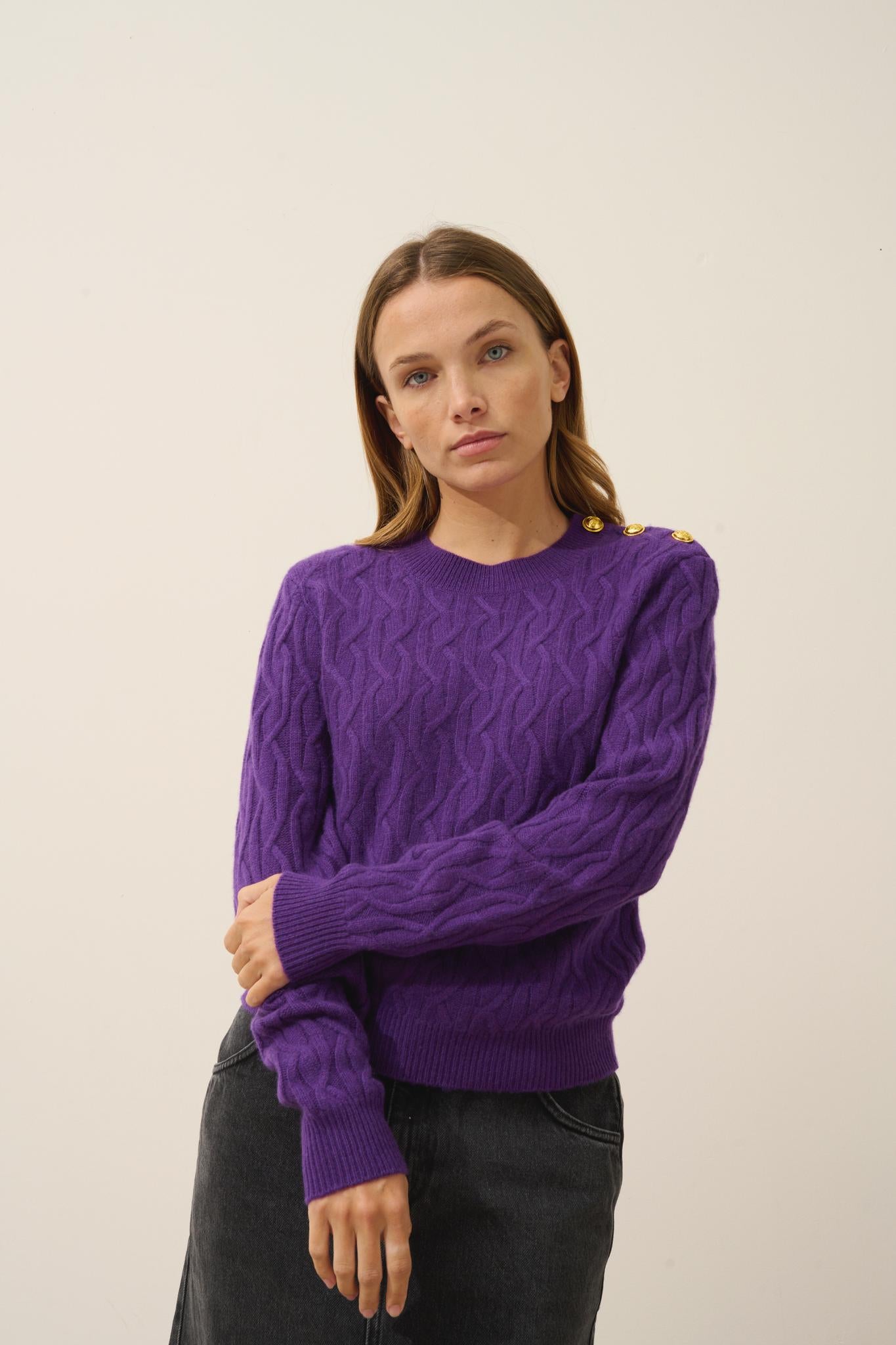LYND pull col rond violette