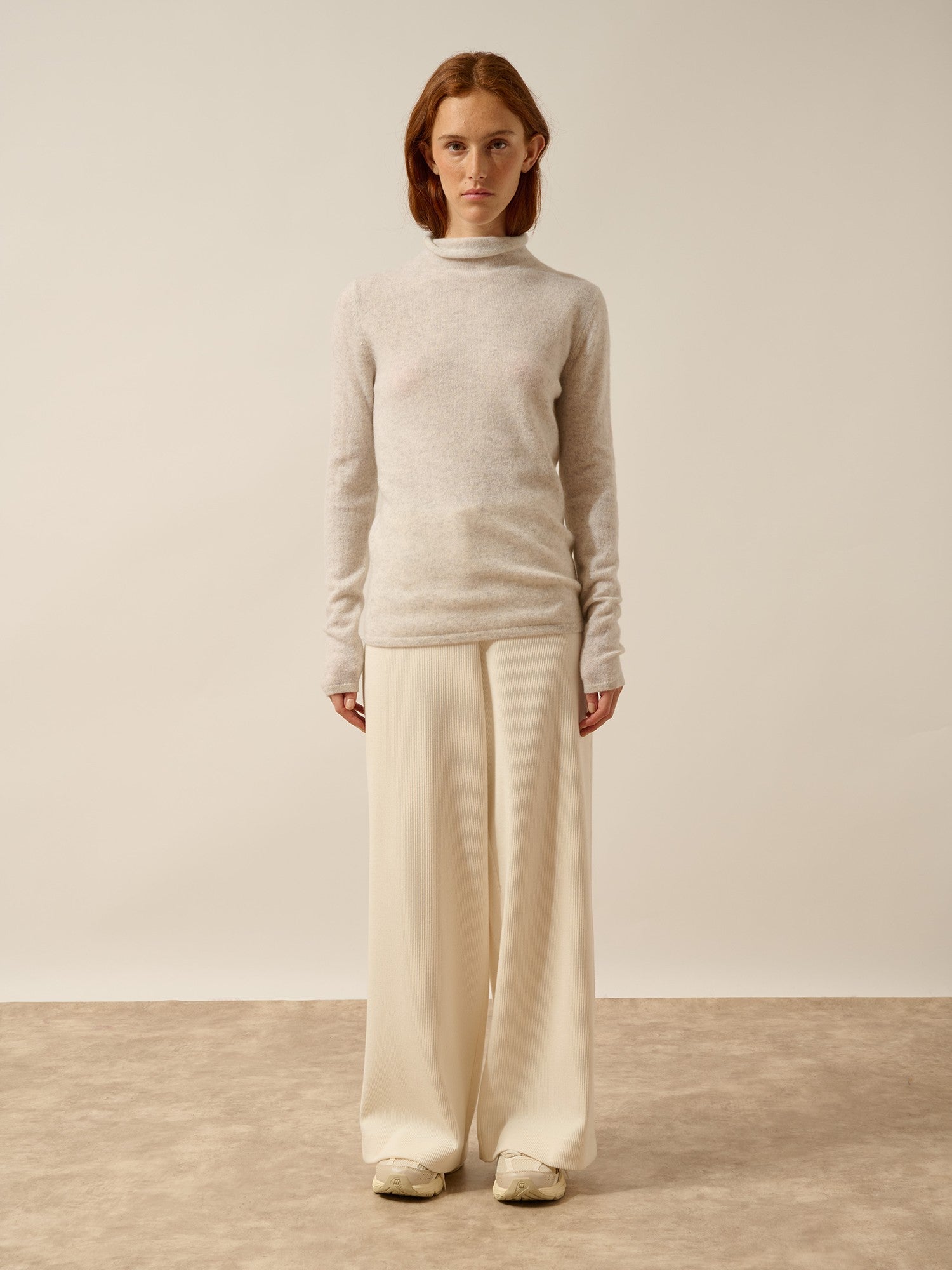 lysandra pull col roulé gris perle chiné