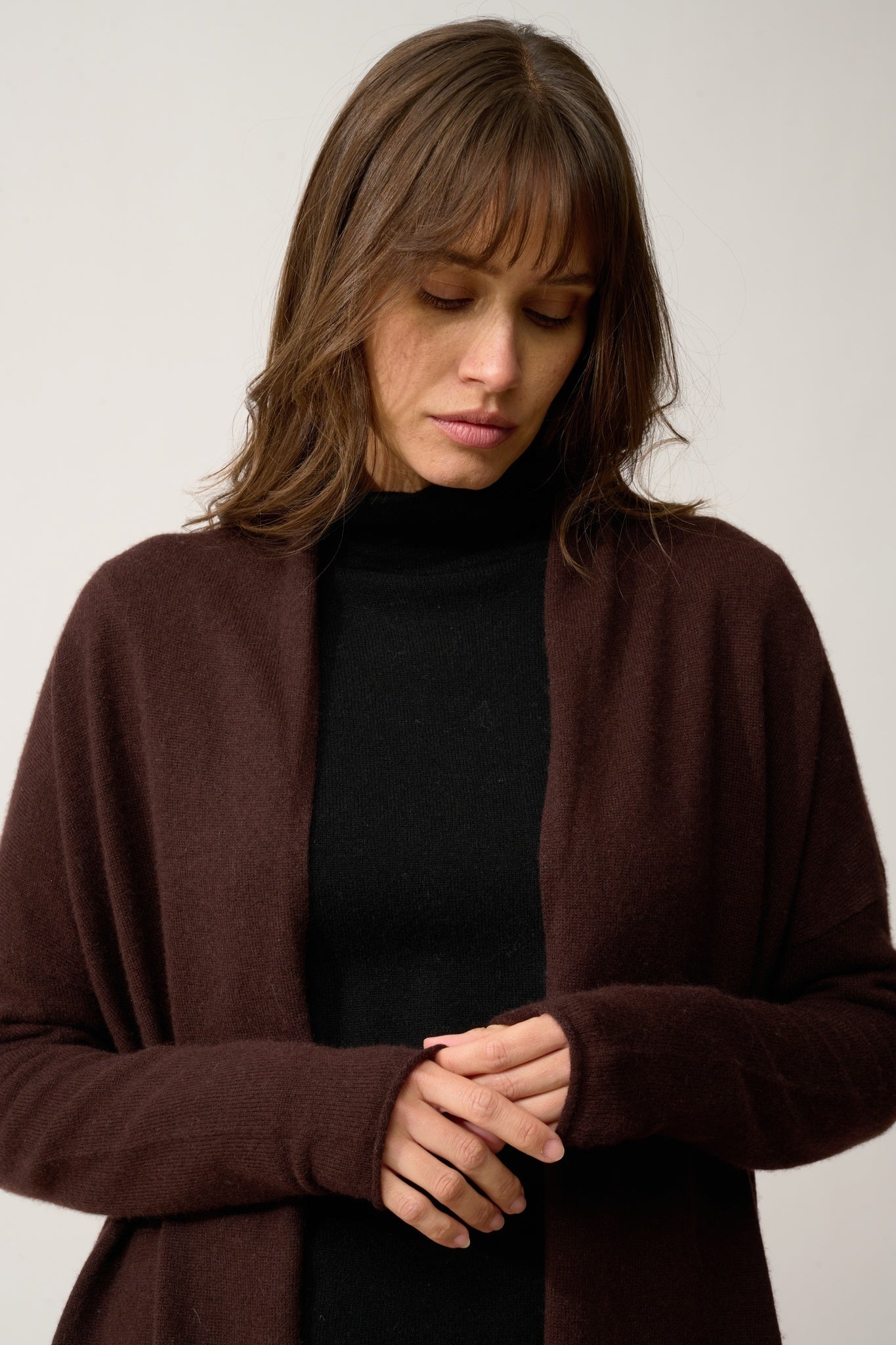 MADDIE gilet col châle choco