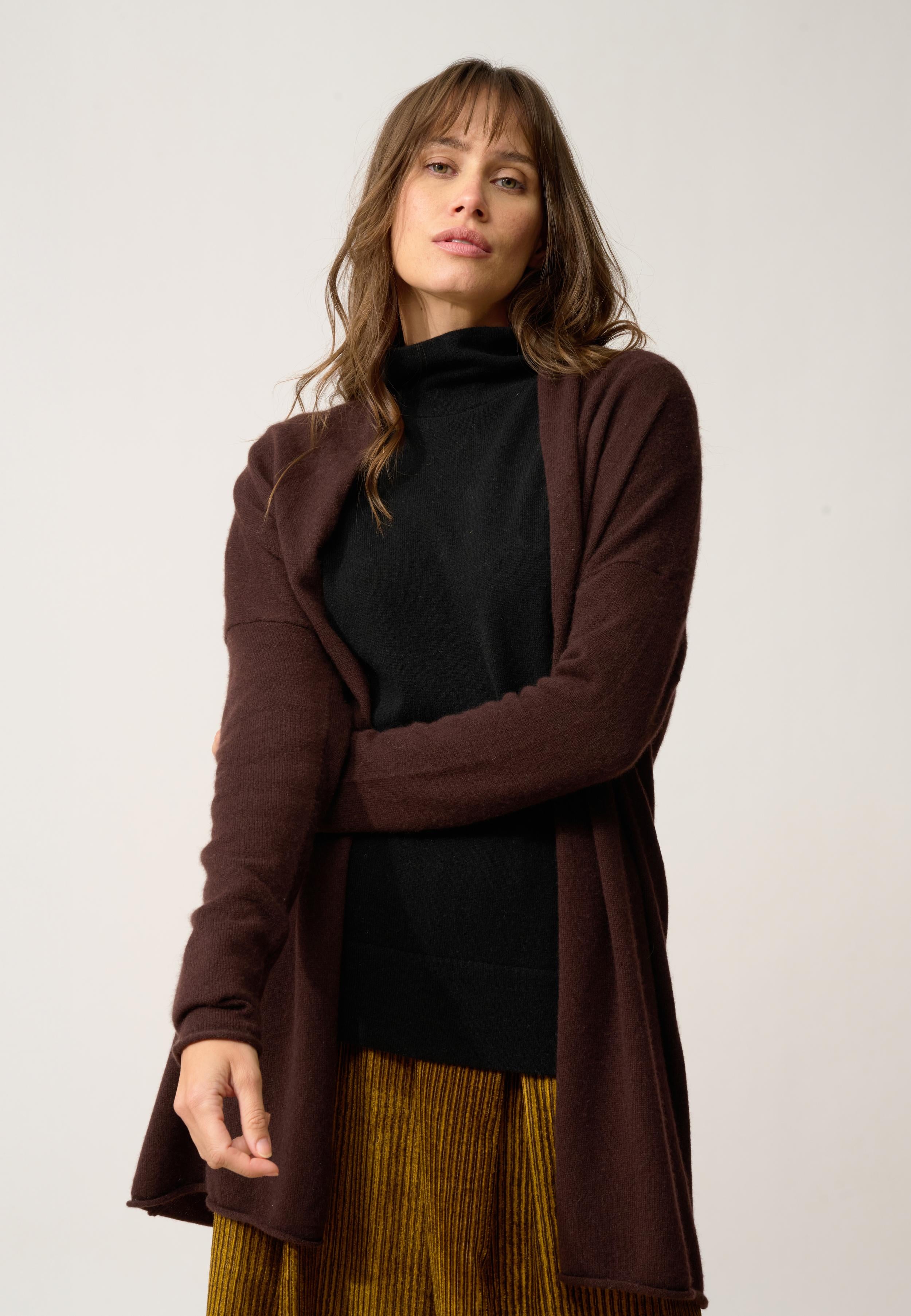 MADDIE gilet col châle choco