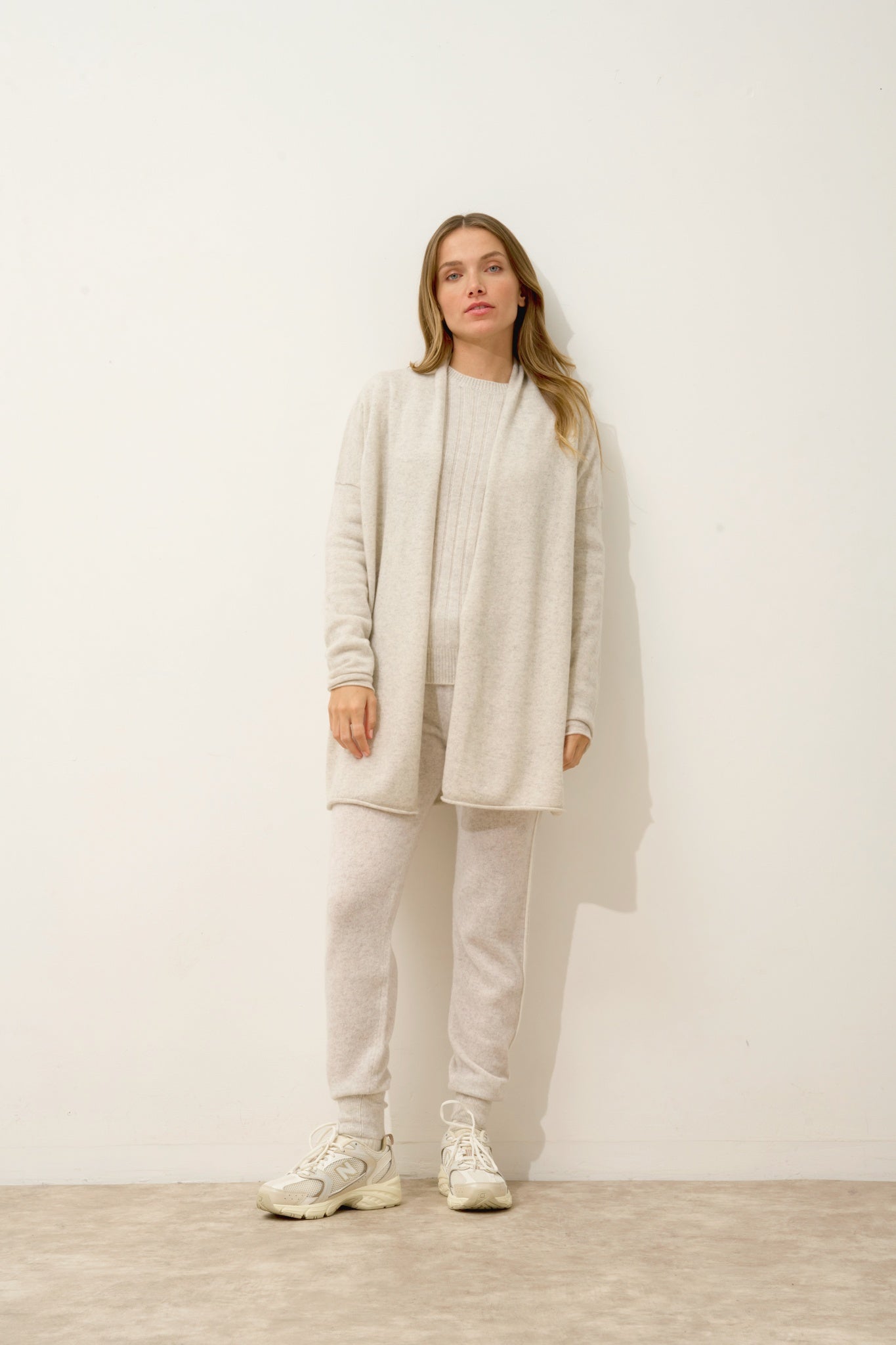 MADDIE pearl-grey shawl-collar cardigan