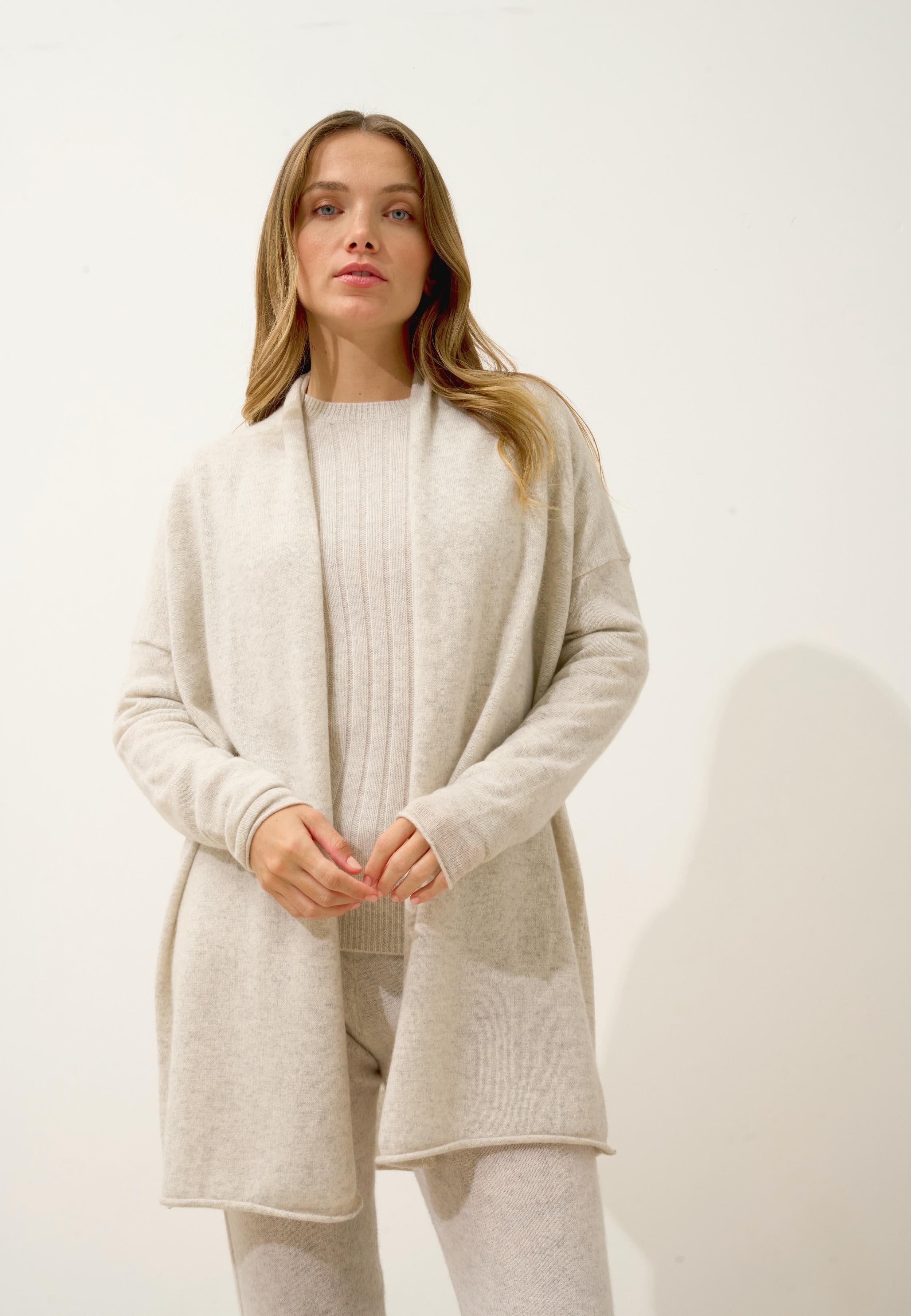 MADDIE gilet col châle gris perle chiné