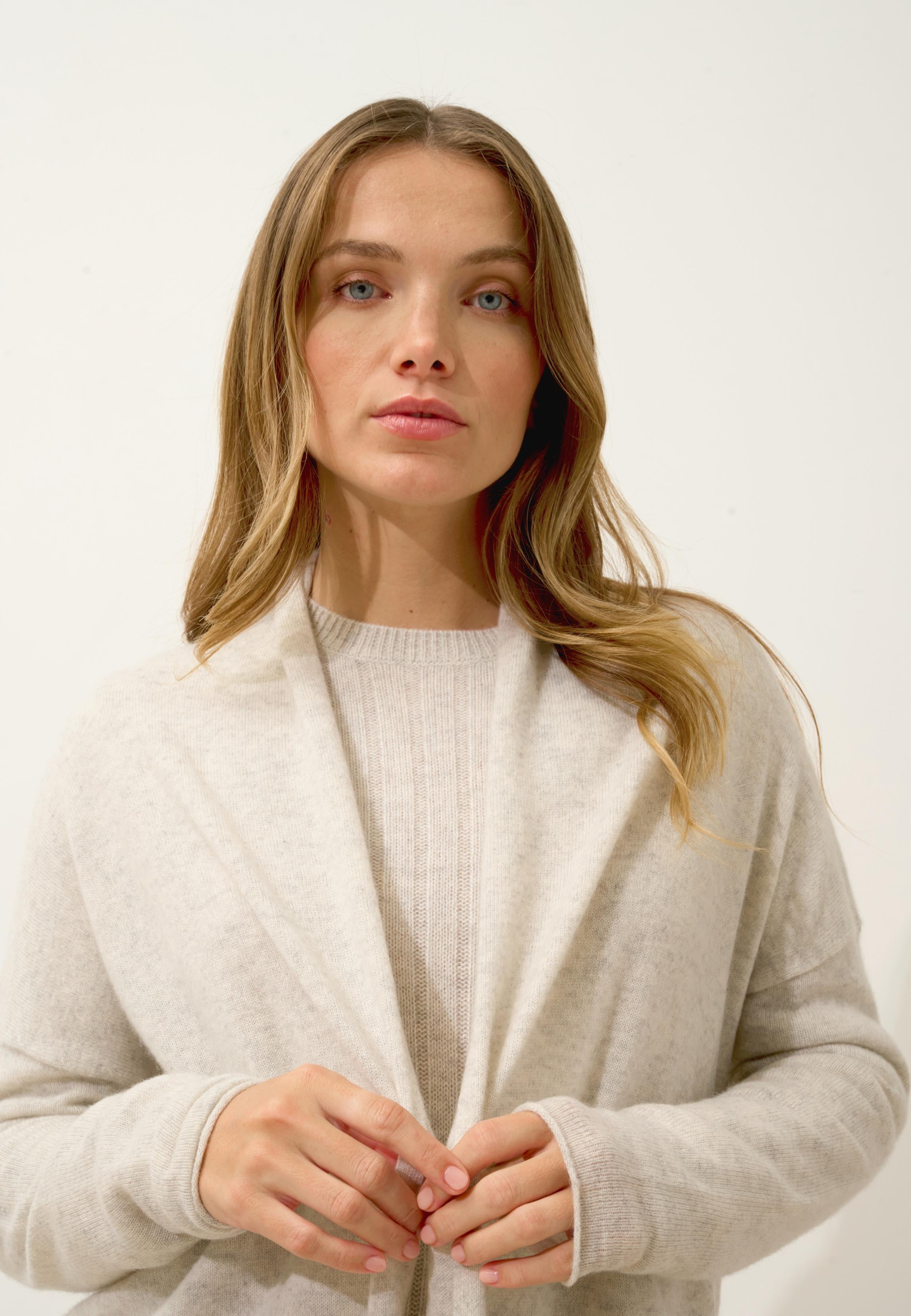 MADDIE gilet col châle gris perle chiné