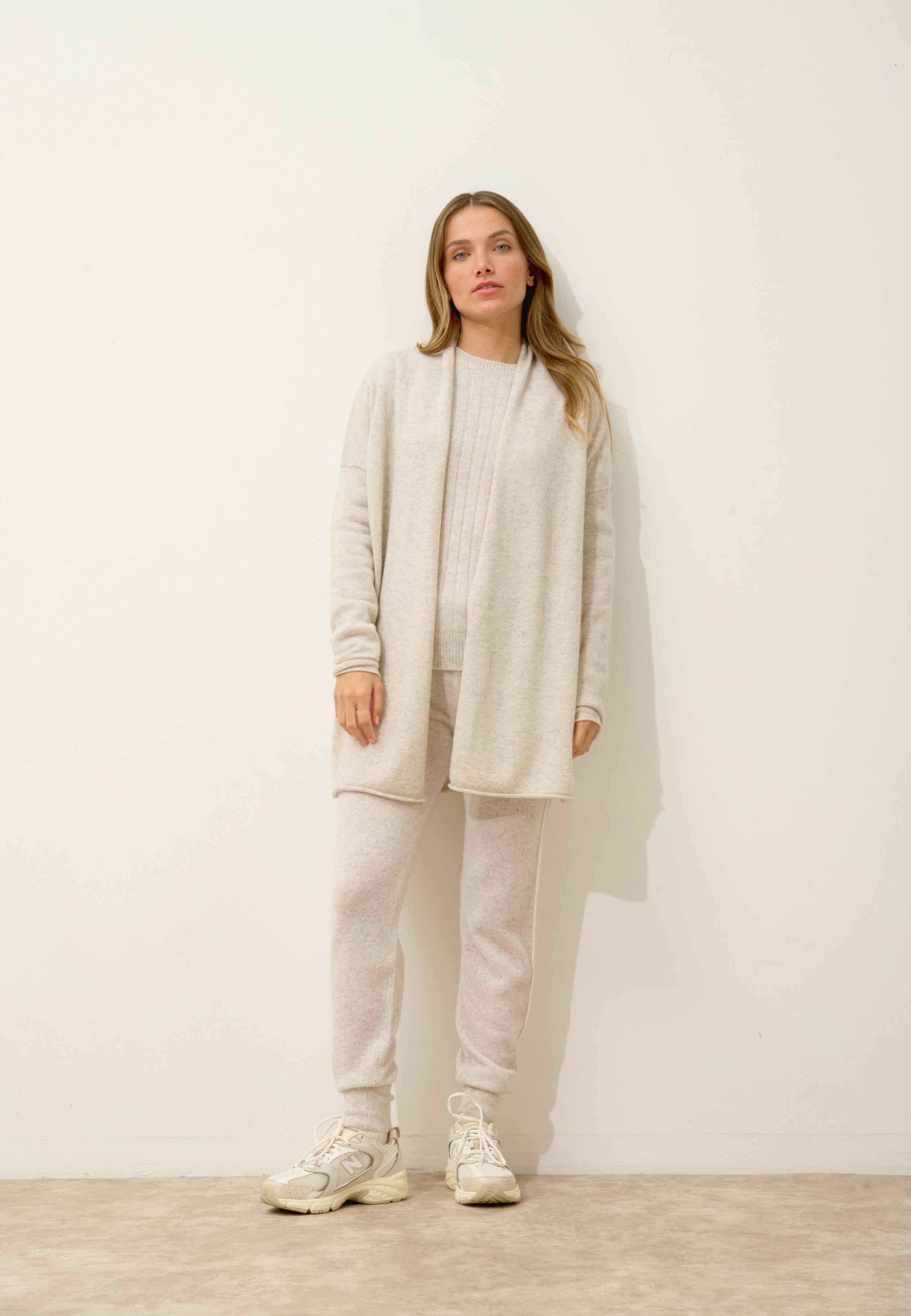 MADDIE gilet col châle gris perle chiné