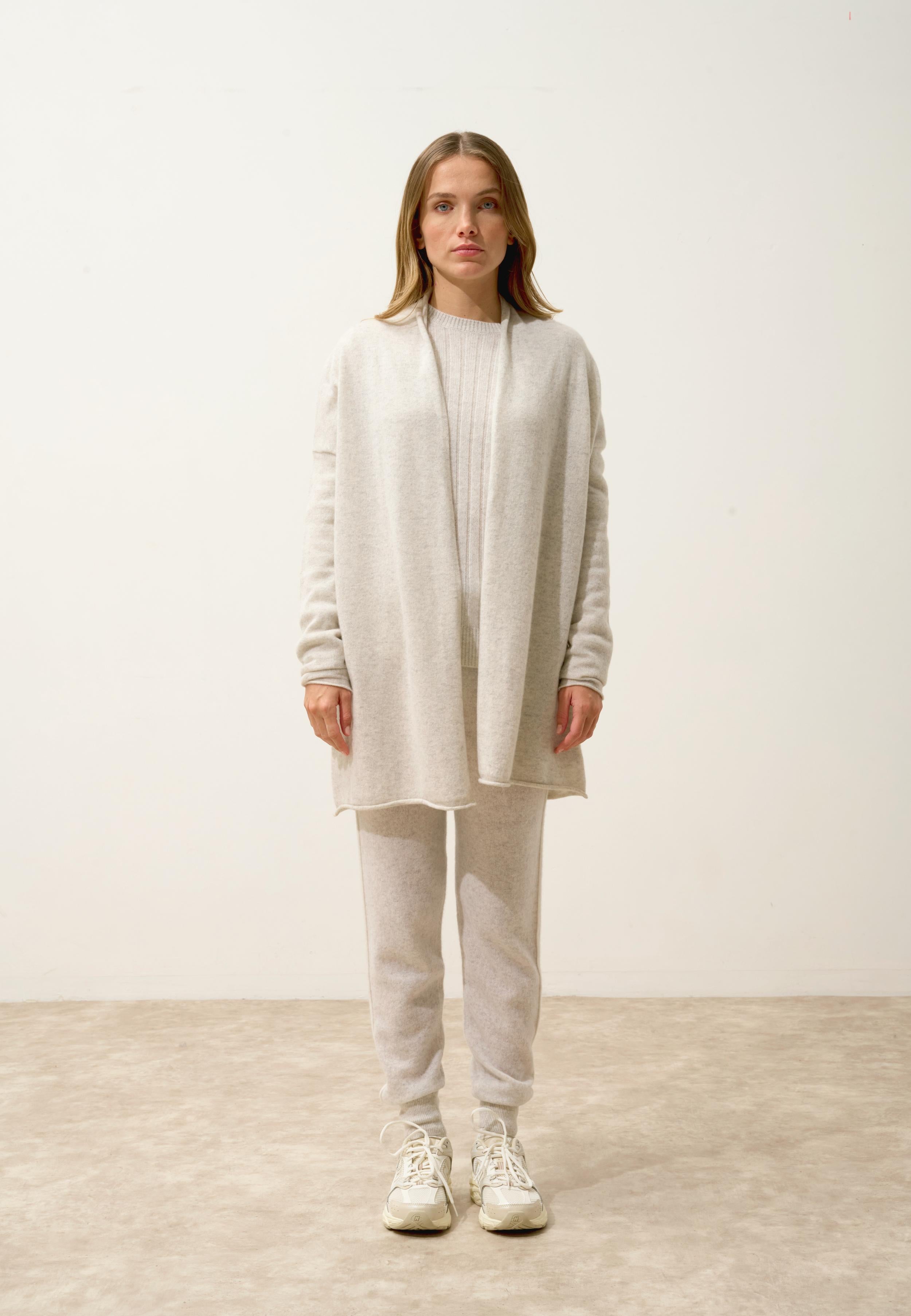MADDIE gilet col châle gris perle chiné