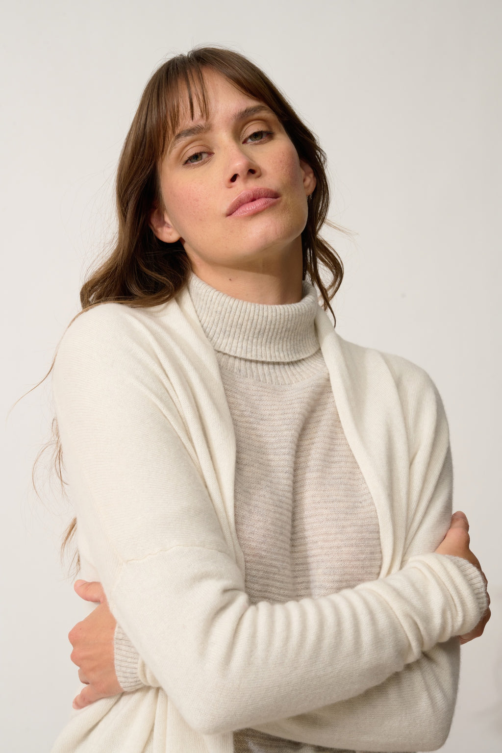 MADDIE gilet col châle ivoire