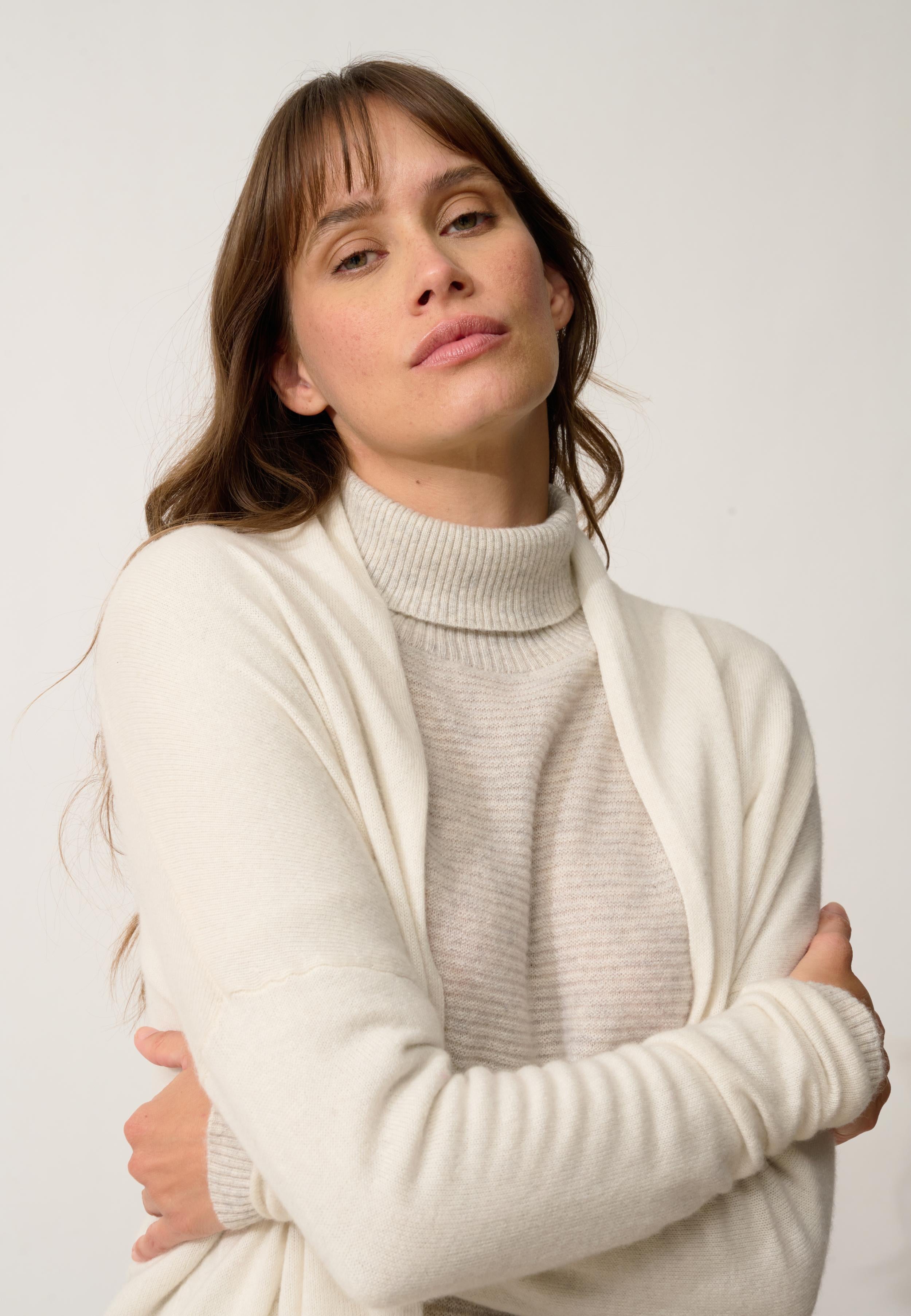 MADDIE gilet col châle ivoire