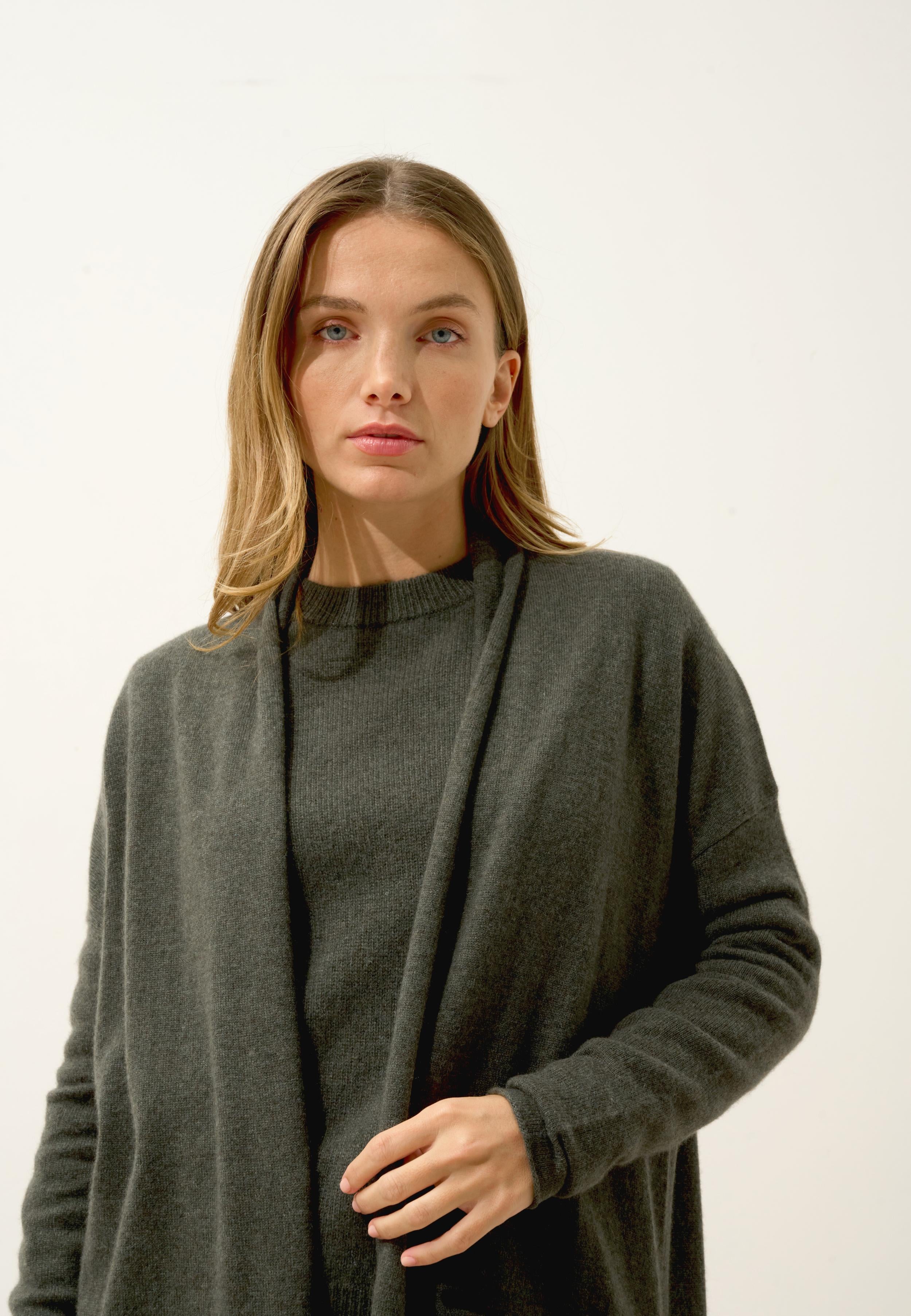 MADDIE gilet col châle kaki chiné