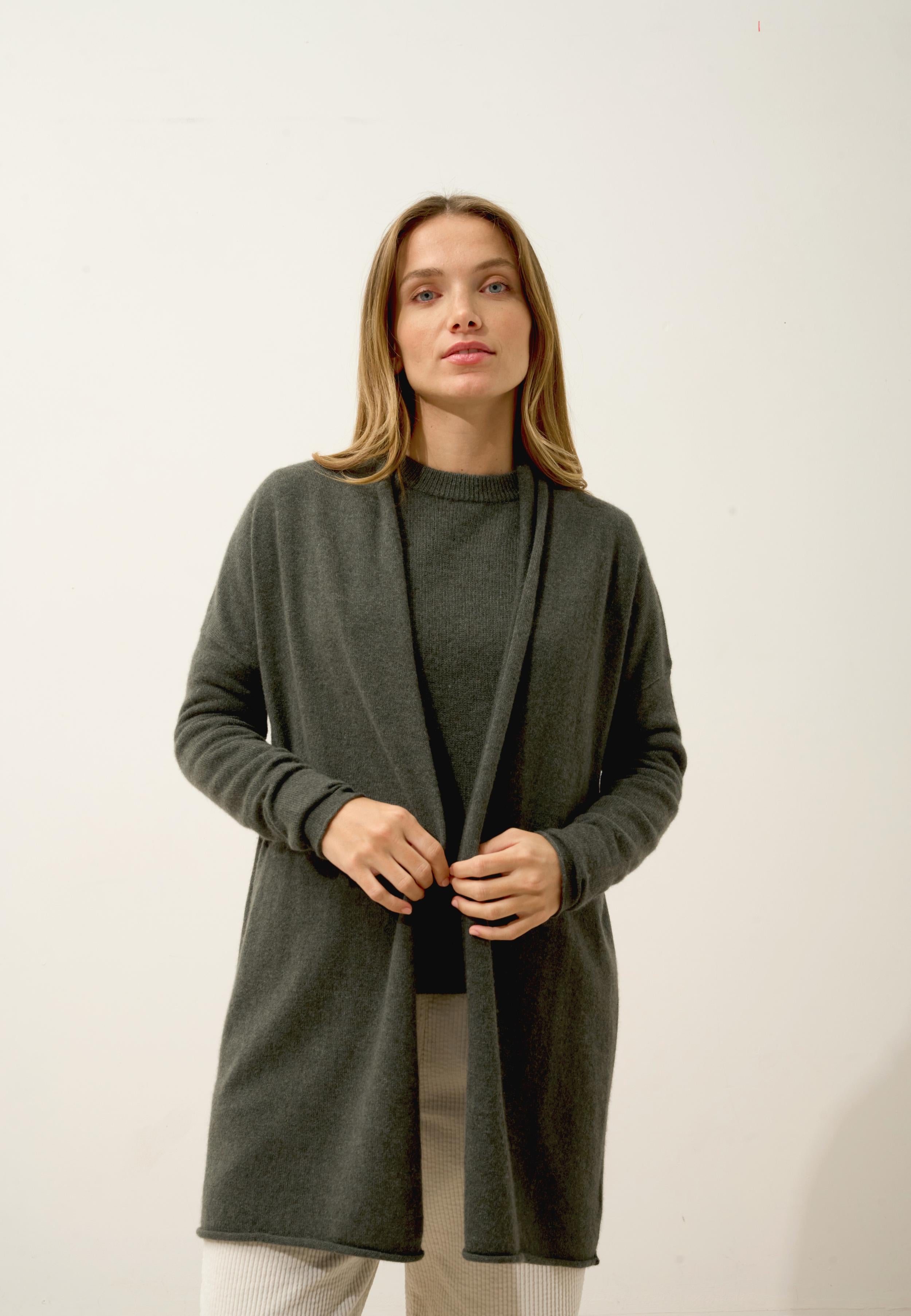 MADDIE gilet col châle kaki chiné