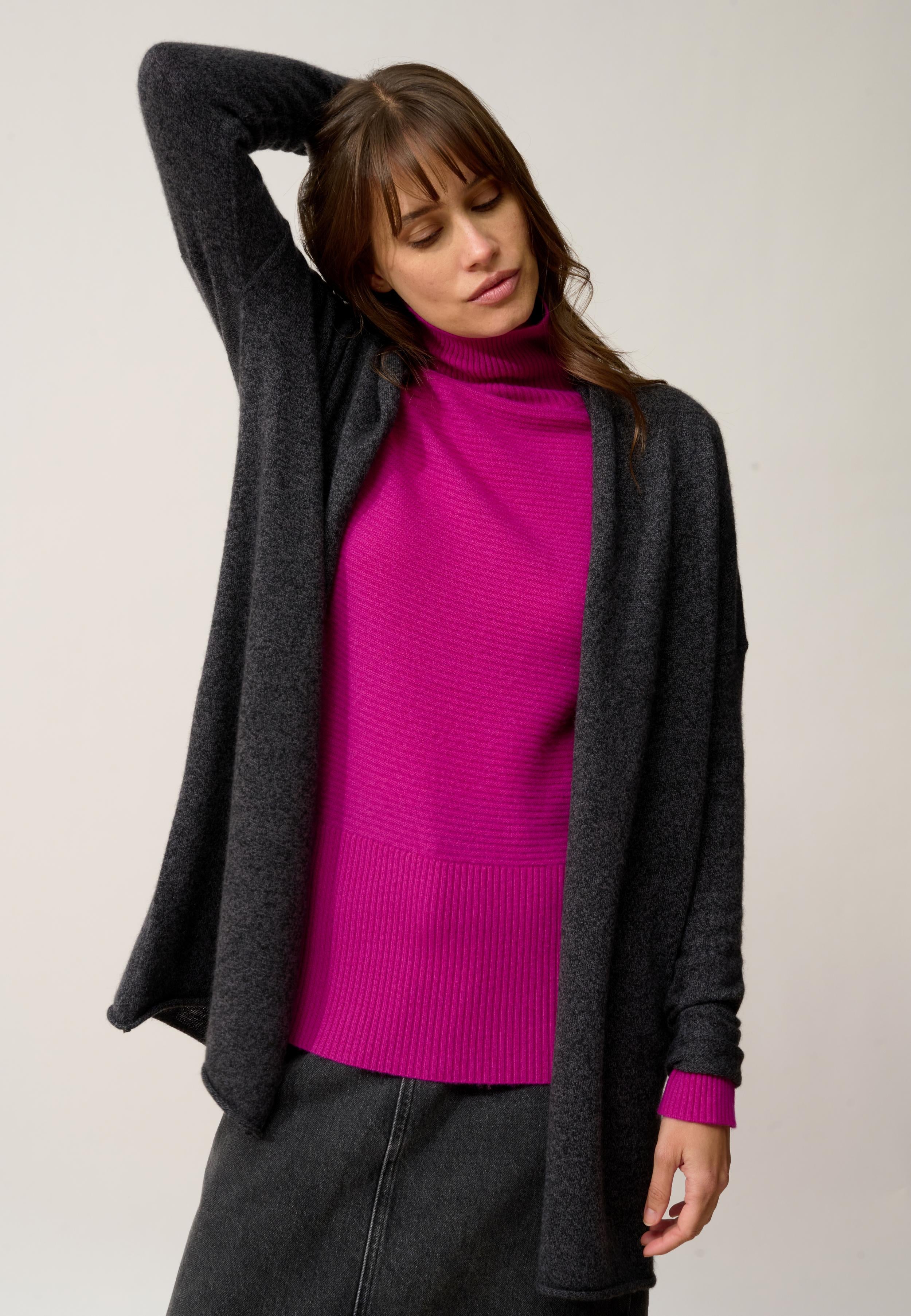 MADDIE gilet col châle noir chiné