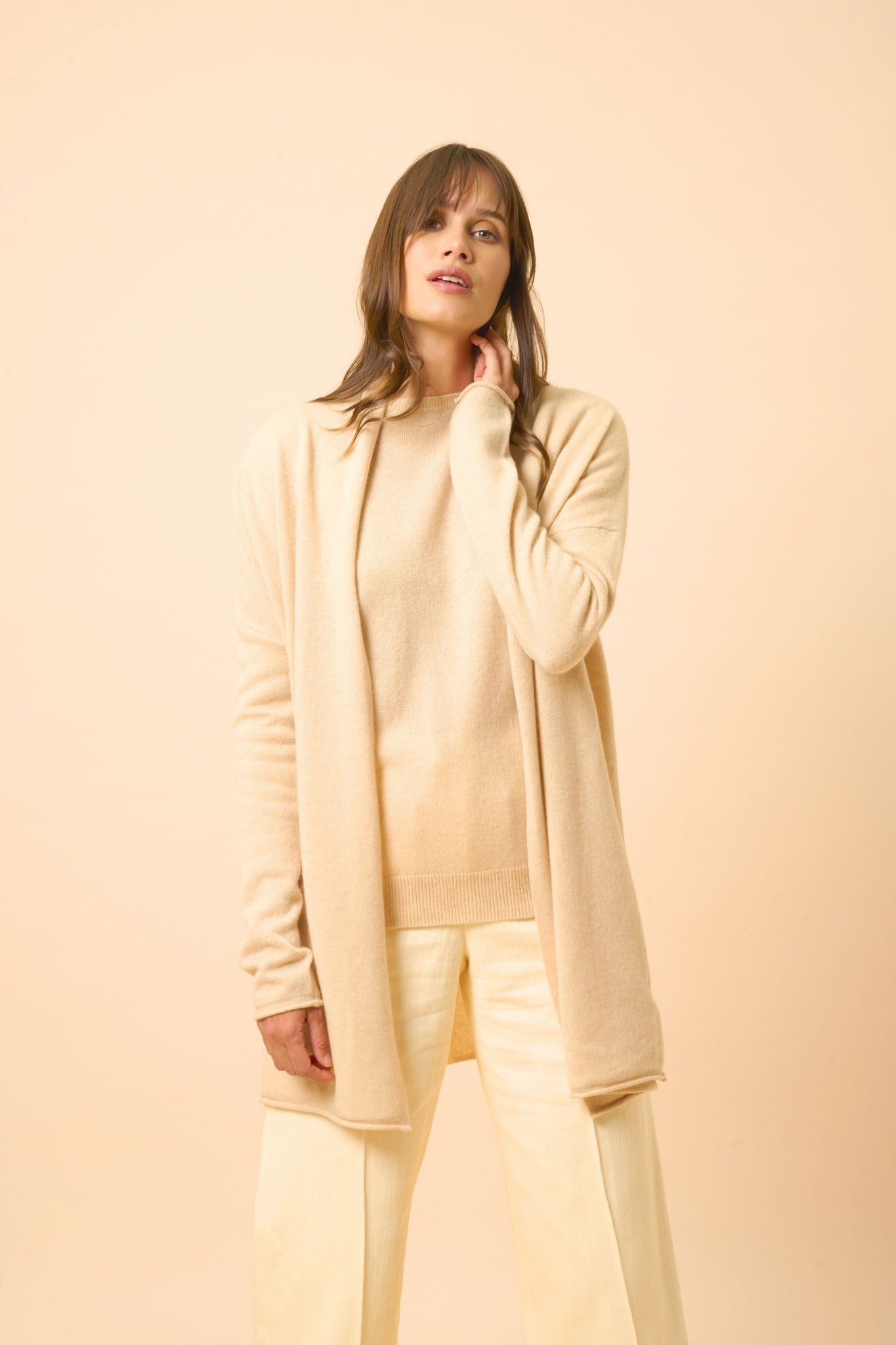 MADDIE shawl-collared cardigan sand