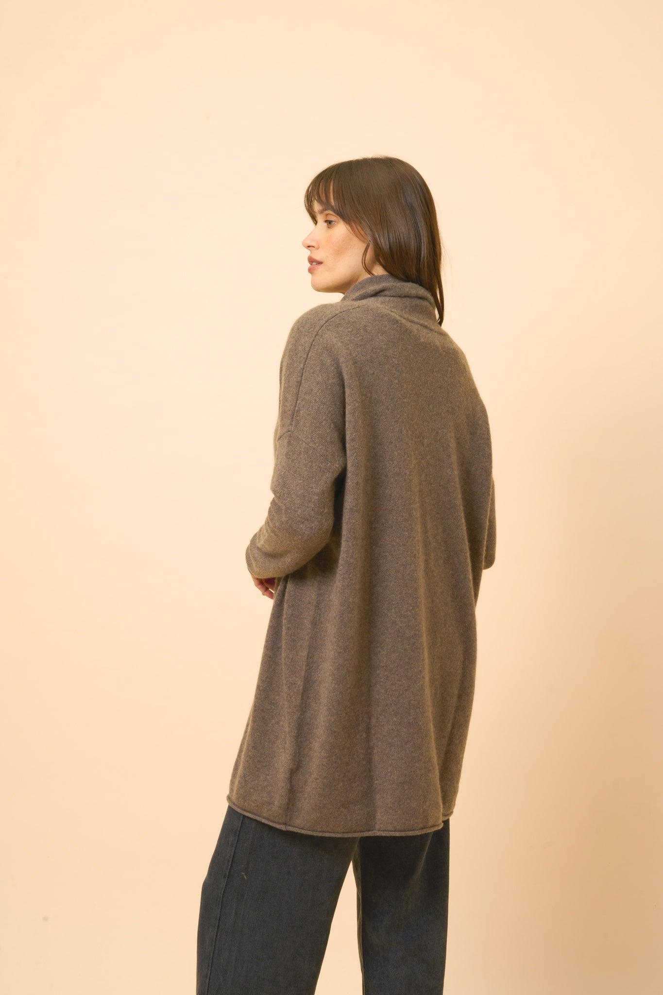 MADDIE mottled taupe shawl-collar cardigan
