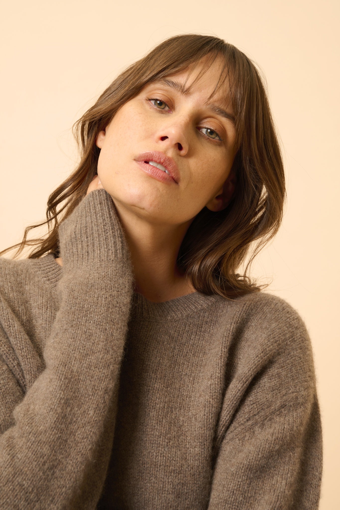 MARGAUX pull col rond taupe chiné