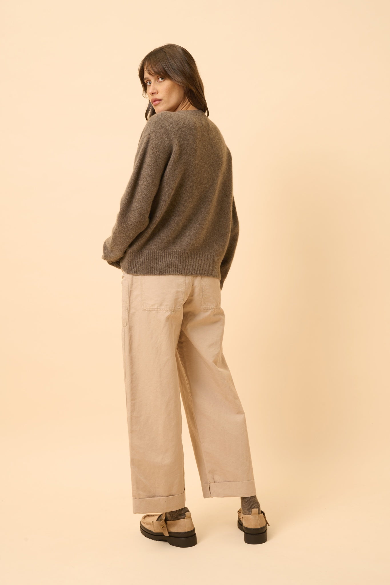 MARGAUX pull col rond taupe chiné