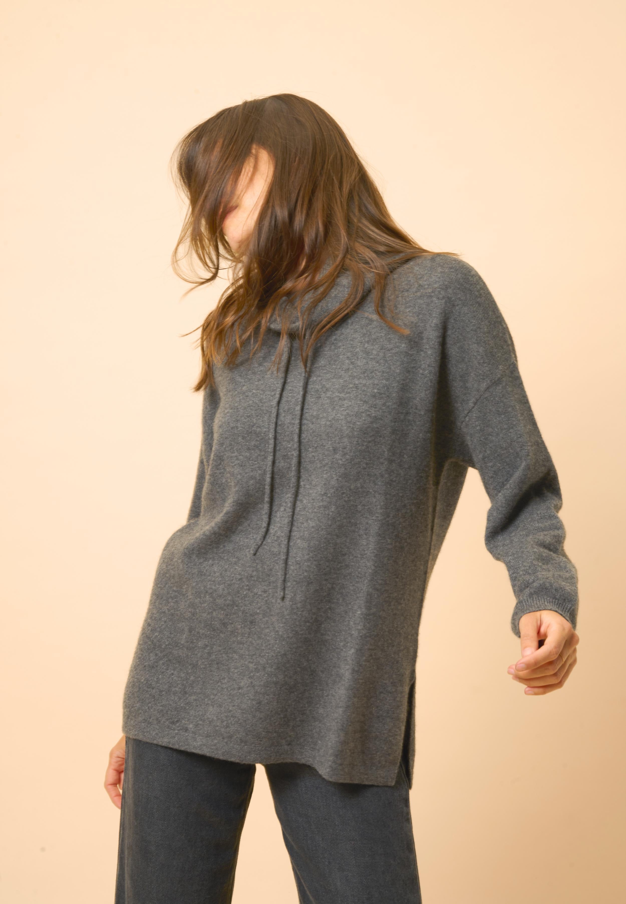 MELROSE pull col montant anthracite chiné
