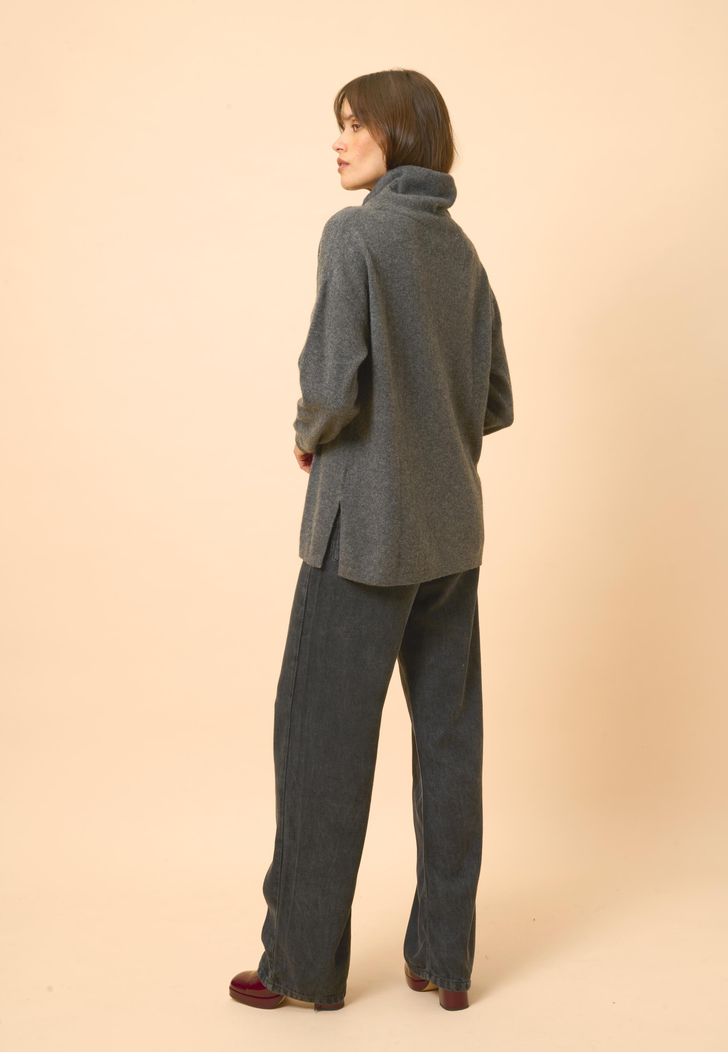 MELROSE pull col montant anthracite chiné