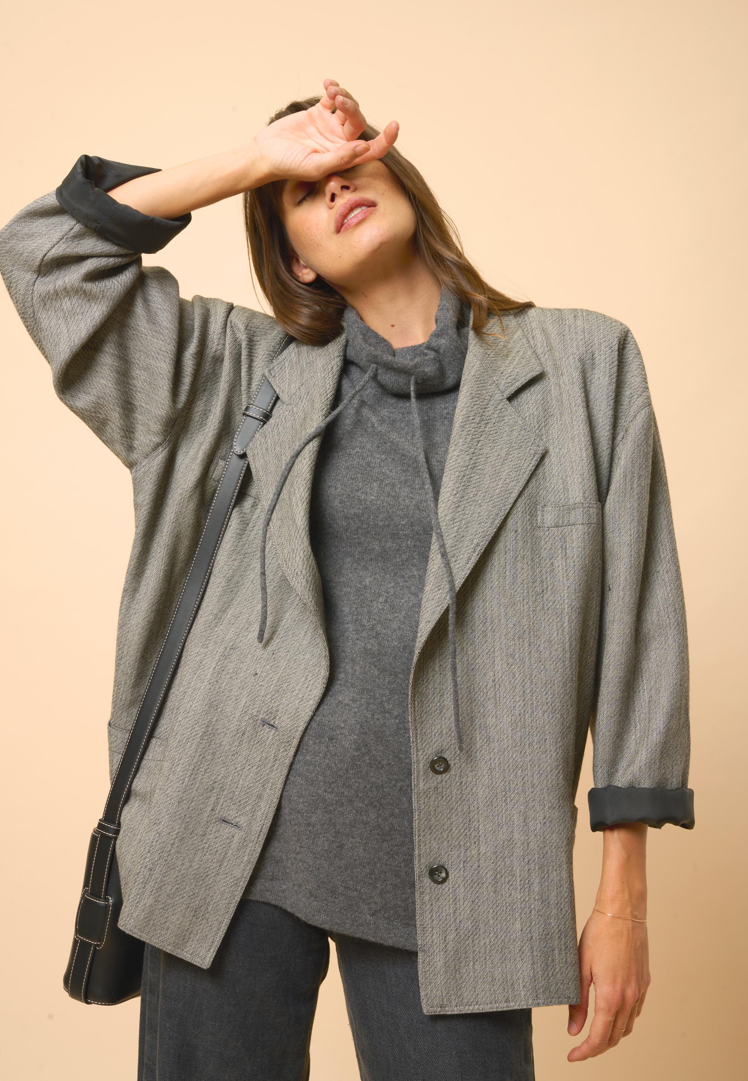 MELROSE pull col montant anthracite chiné
