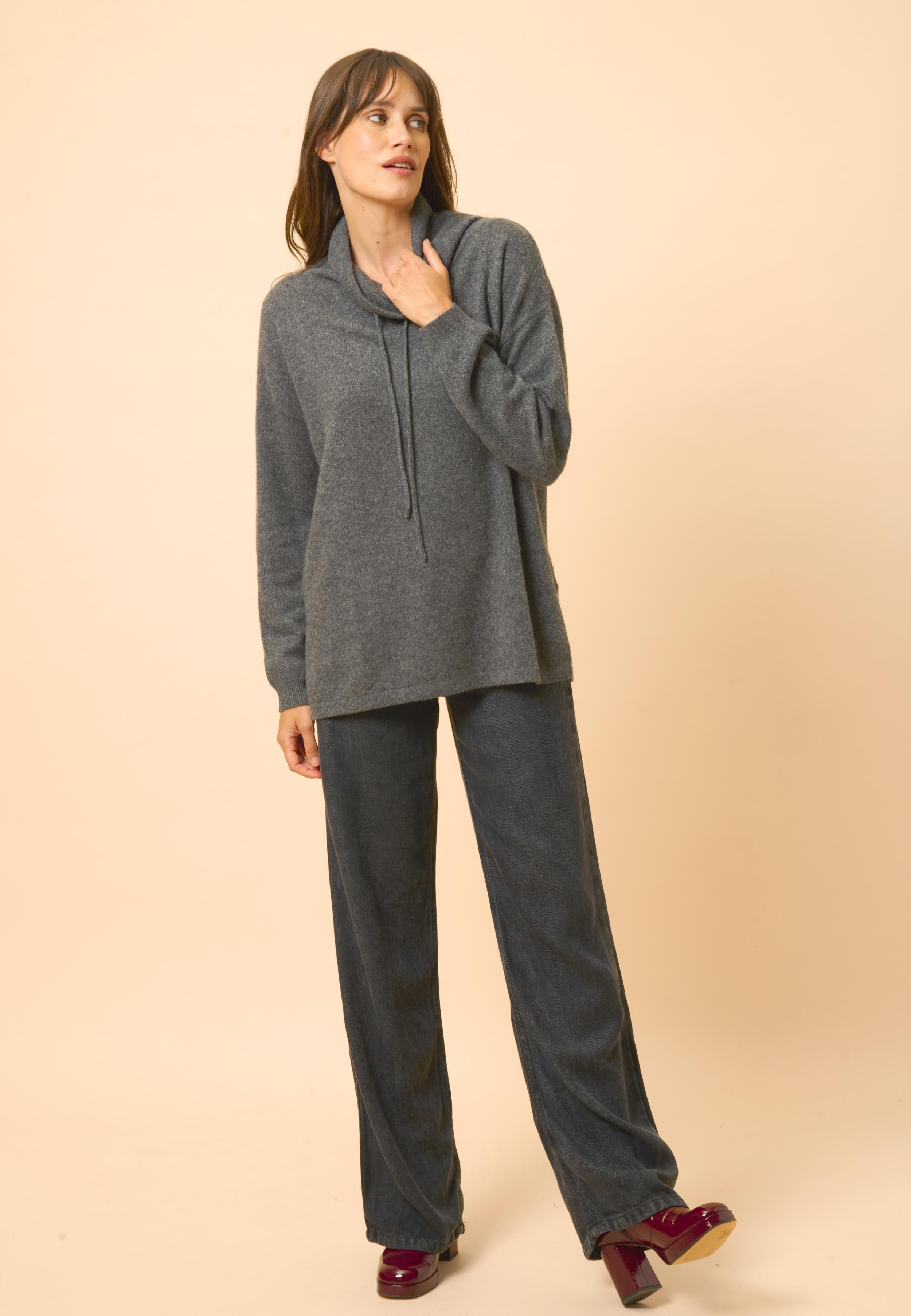 MELROSE pull col montant anthracite chiné