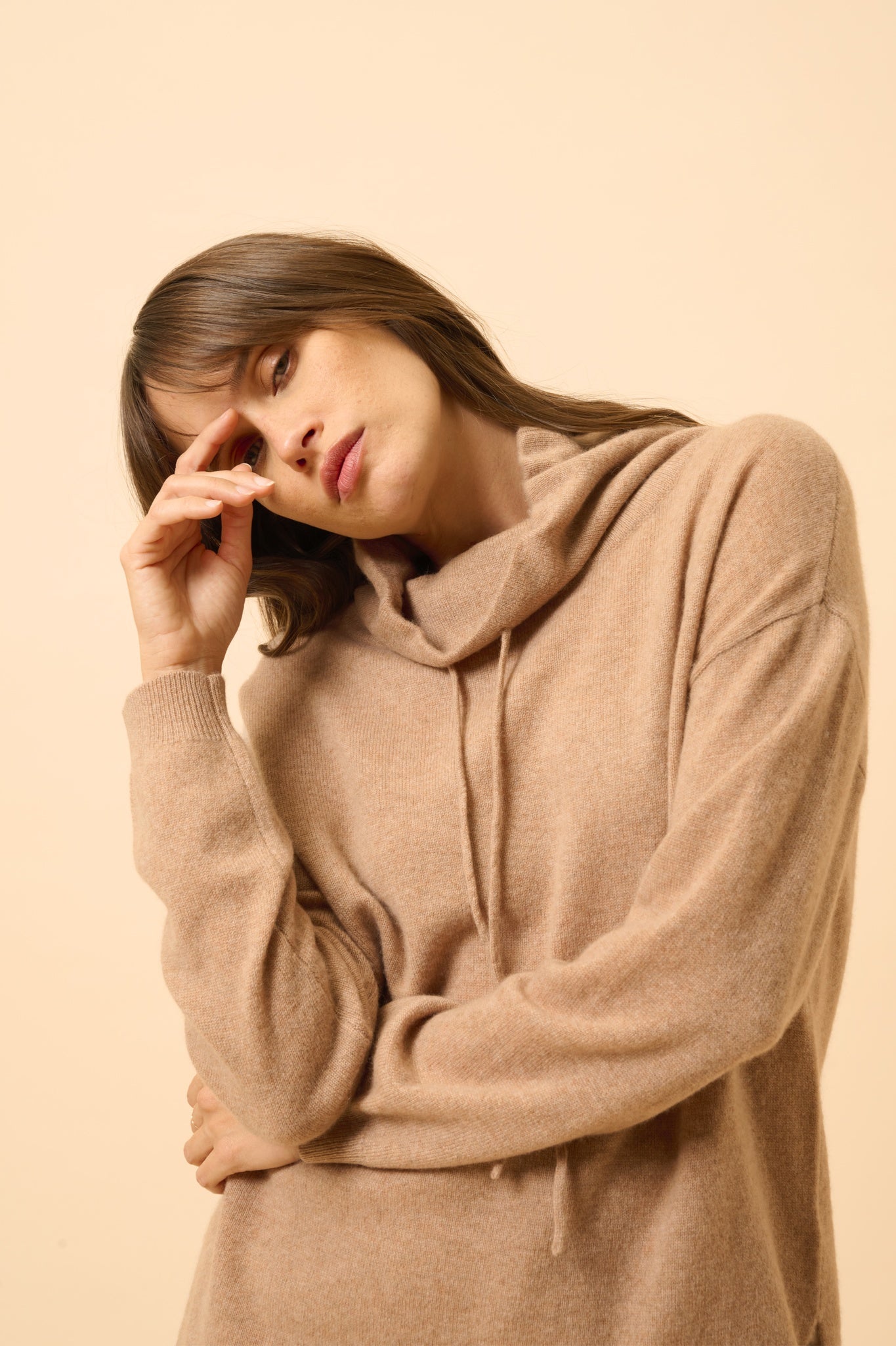 MELROSE pull col montant camel chiné