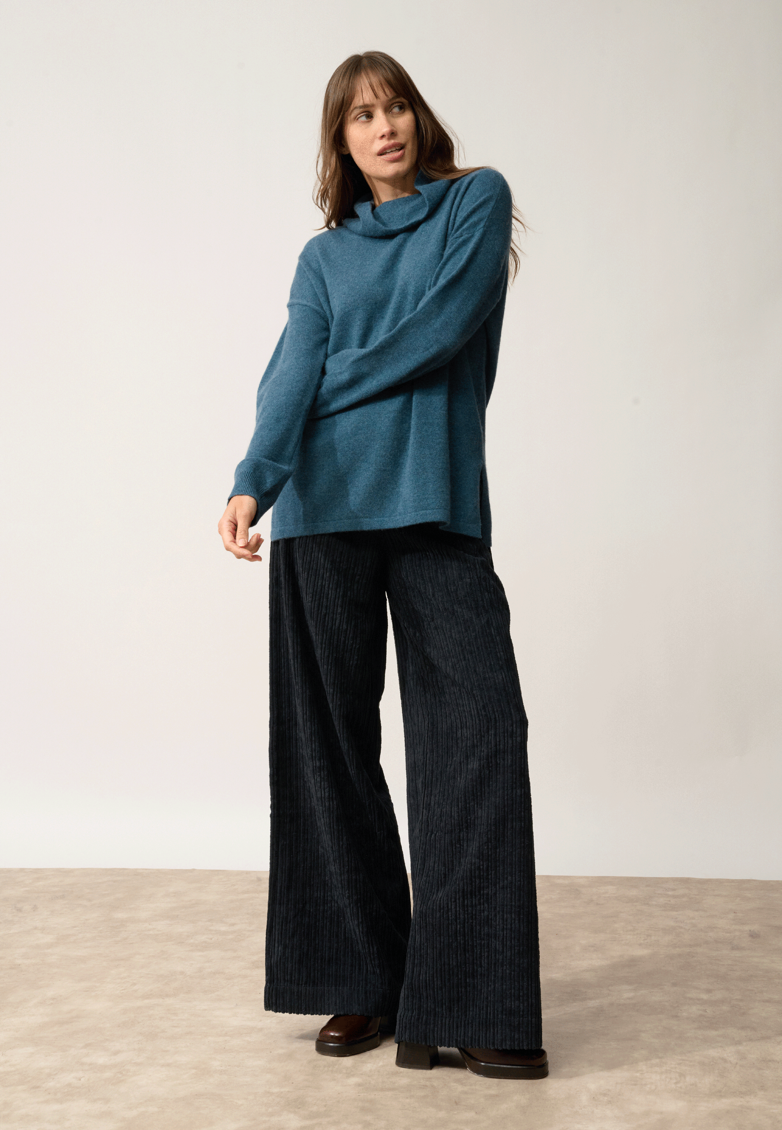 MELROSE pull col montant vert canard chiné