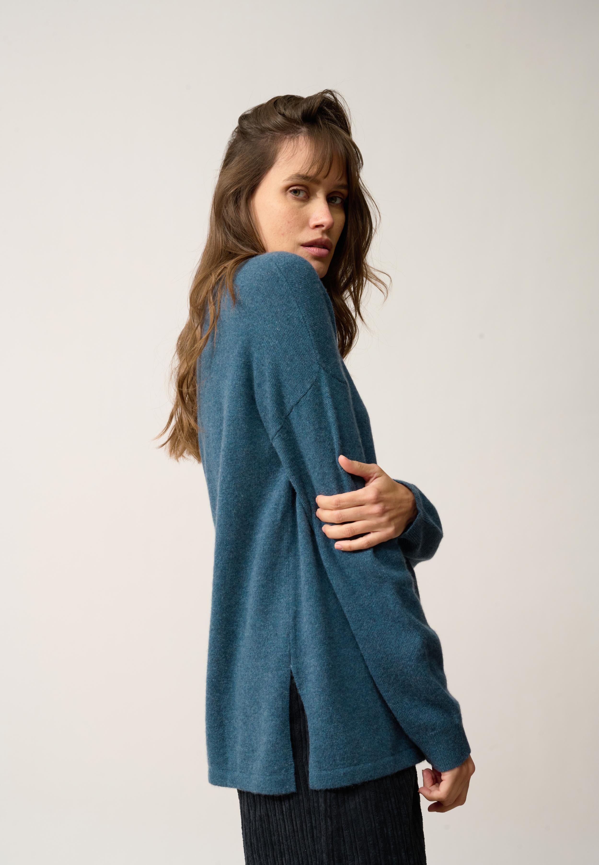 MELROSE pull col montant vert canard chiné