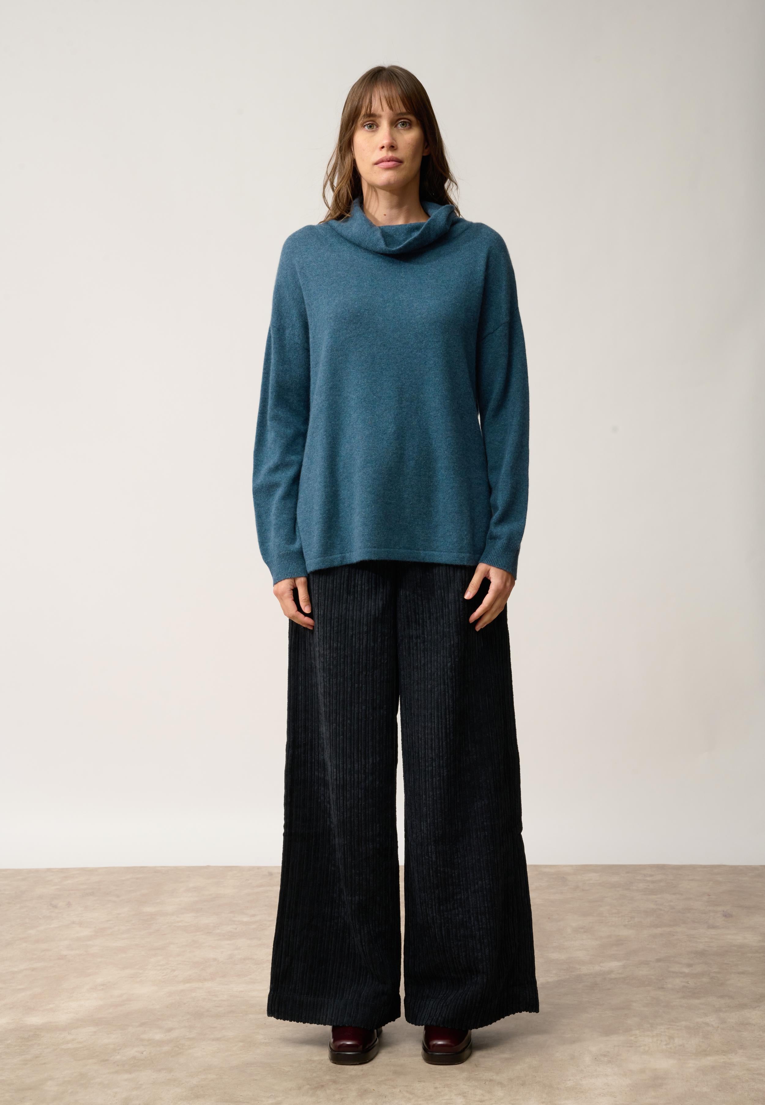 MELROSE pull col montant vert canard chiné