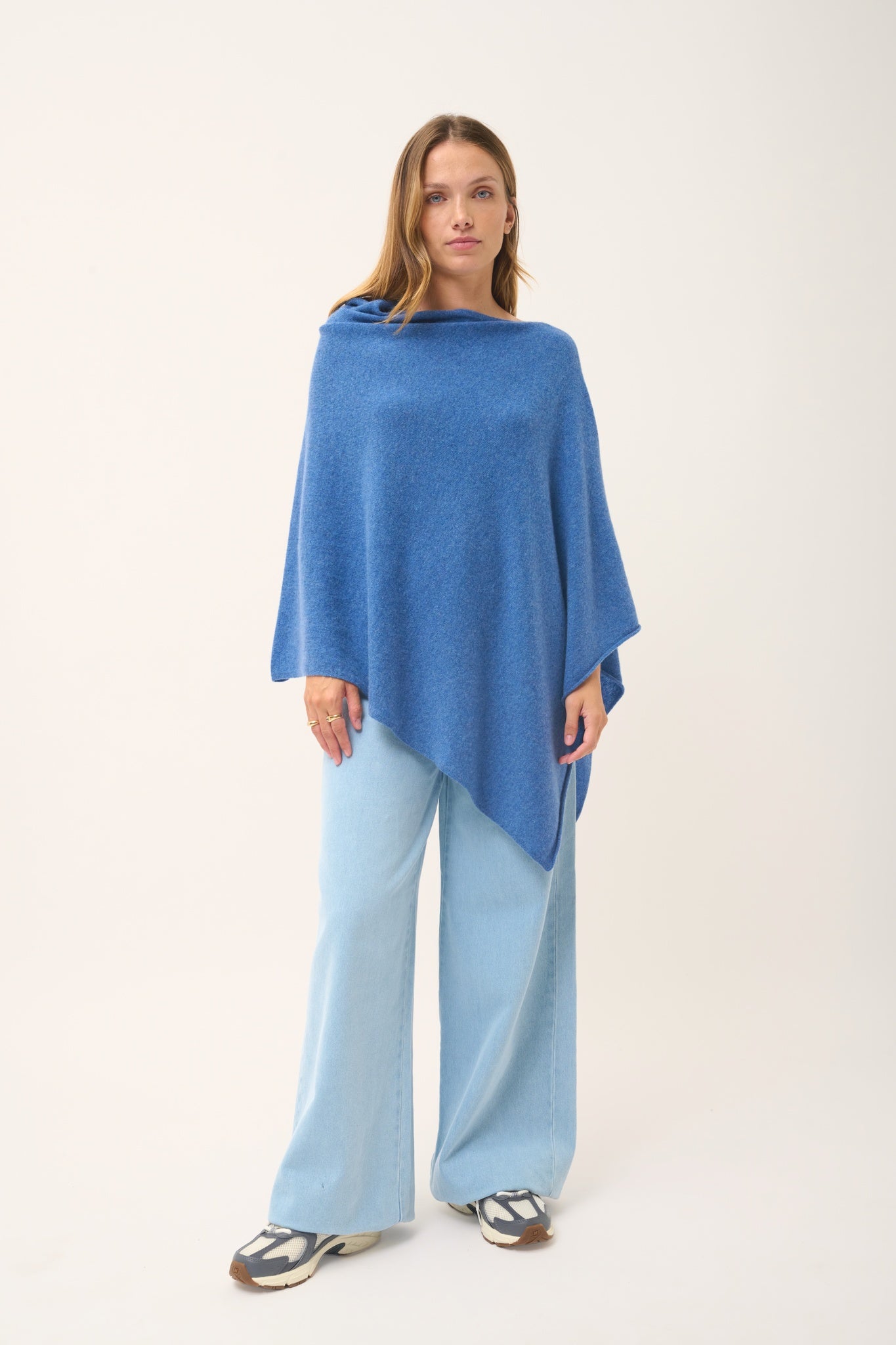 MEREDITH poncho col bateau bleu denim