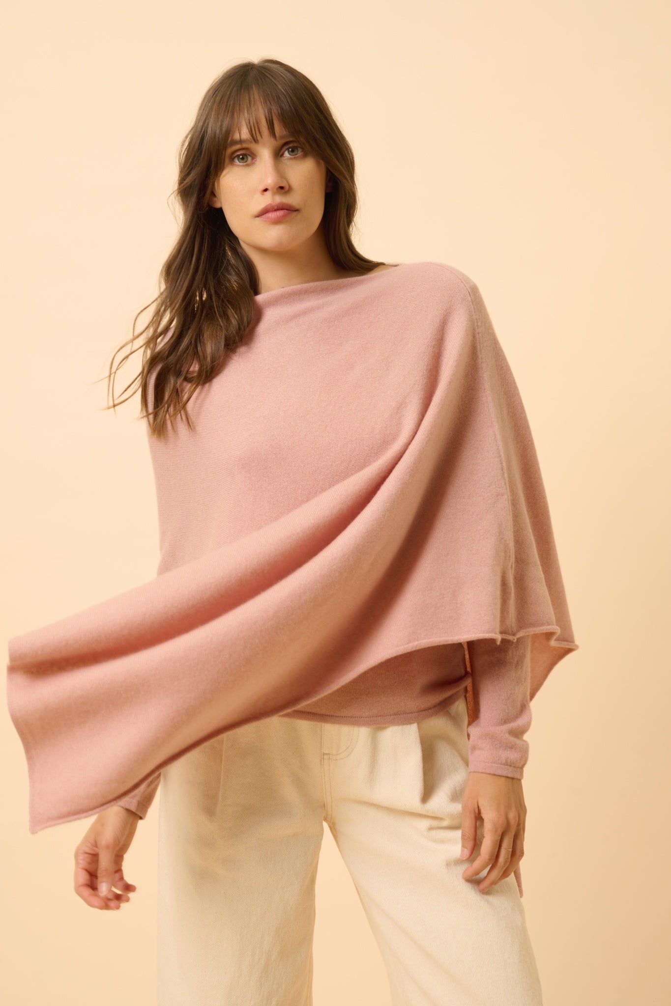 MEREDITH poncho col bateau bois de rose