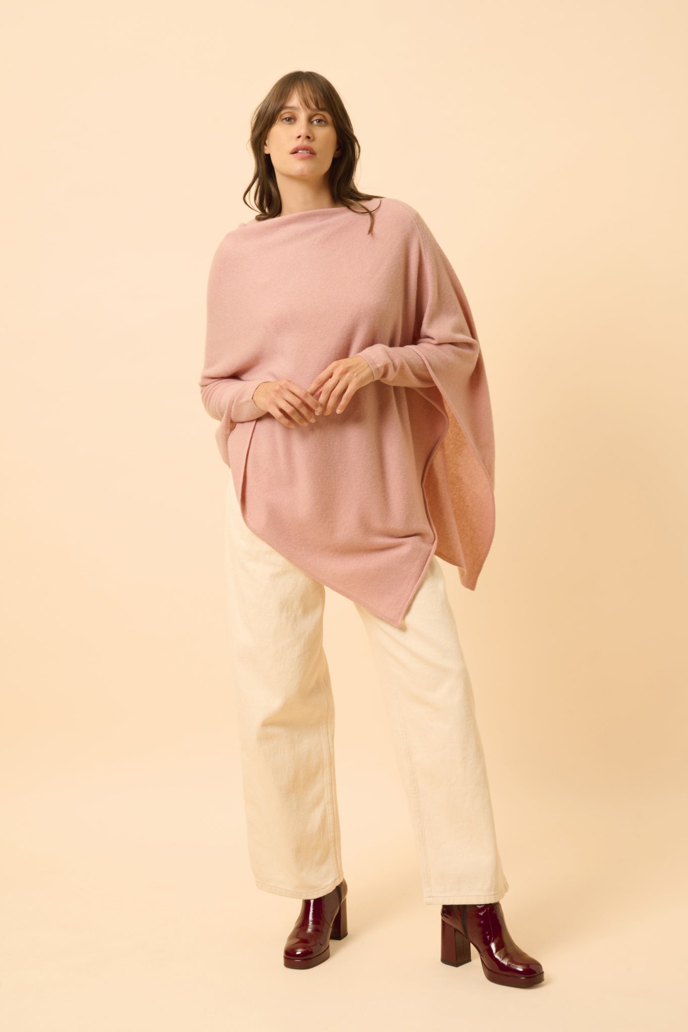 MEREDITH poncho col bateau bois de rose