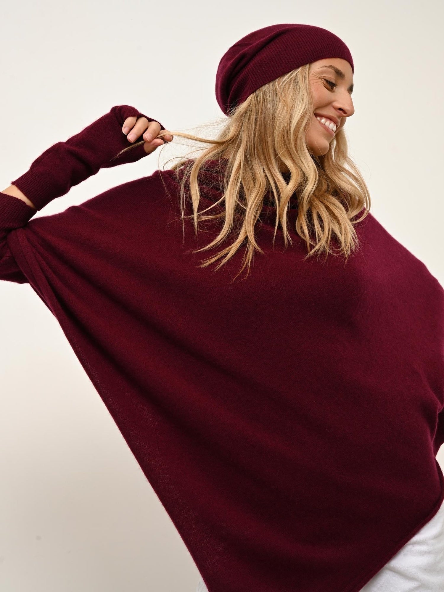 MEREDITH burgundy boat-neck poncho