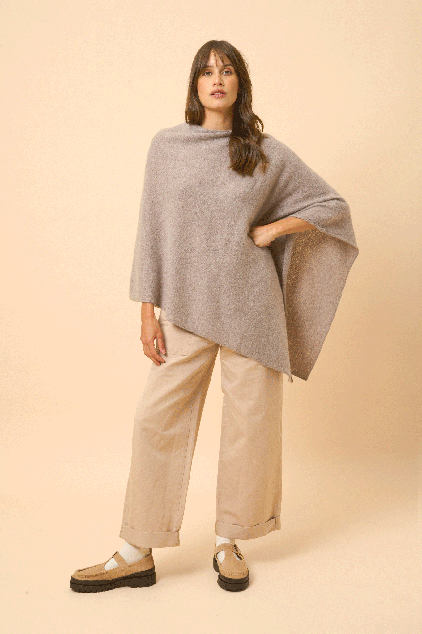 MEREDITH poncho col bateau caribou chiné