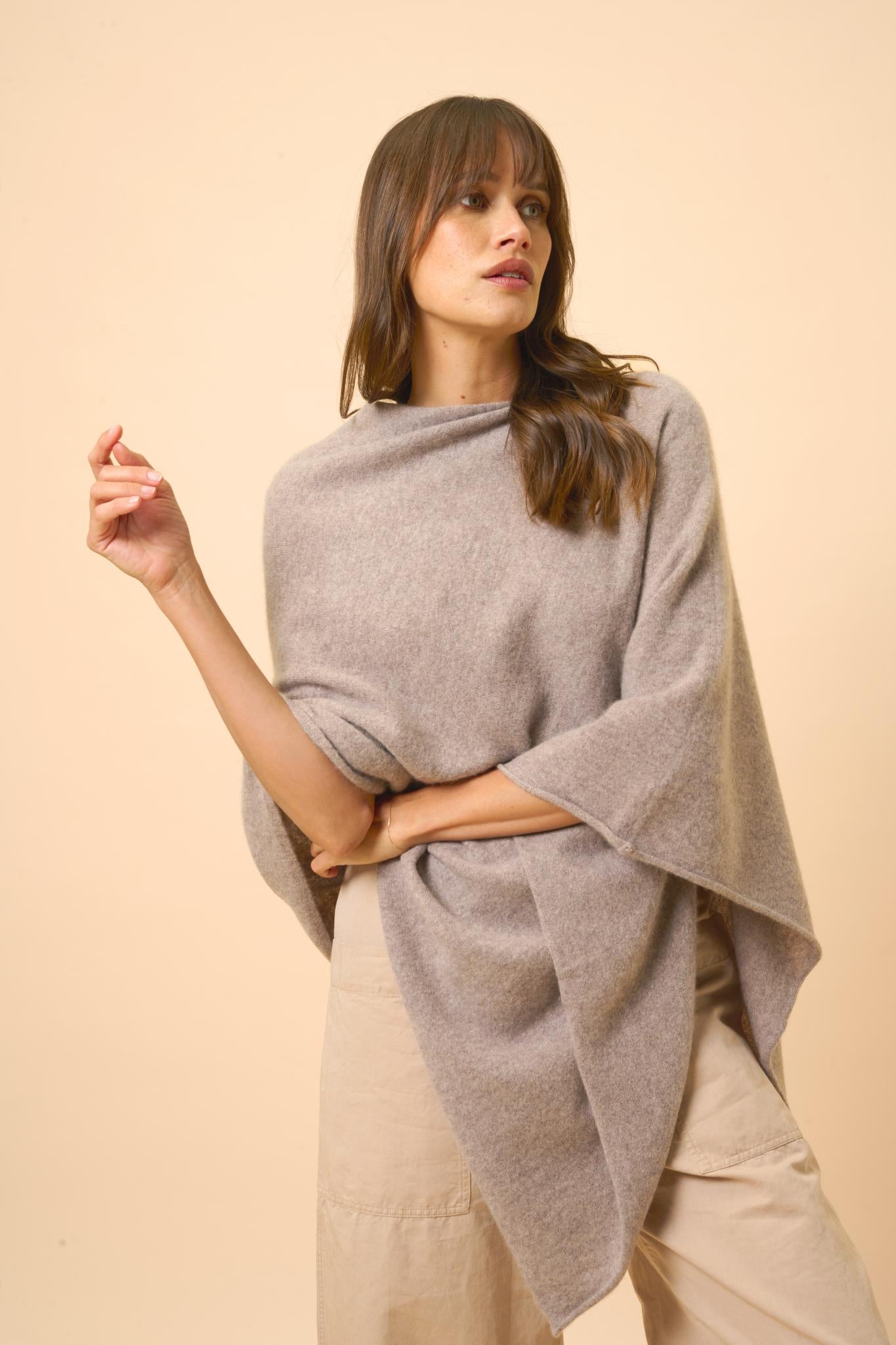 MEREDITH poncho col bateau caribou chiné