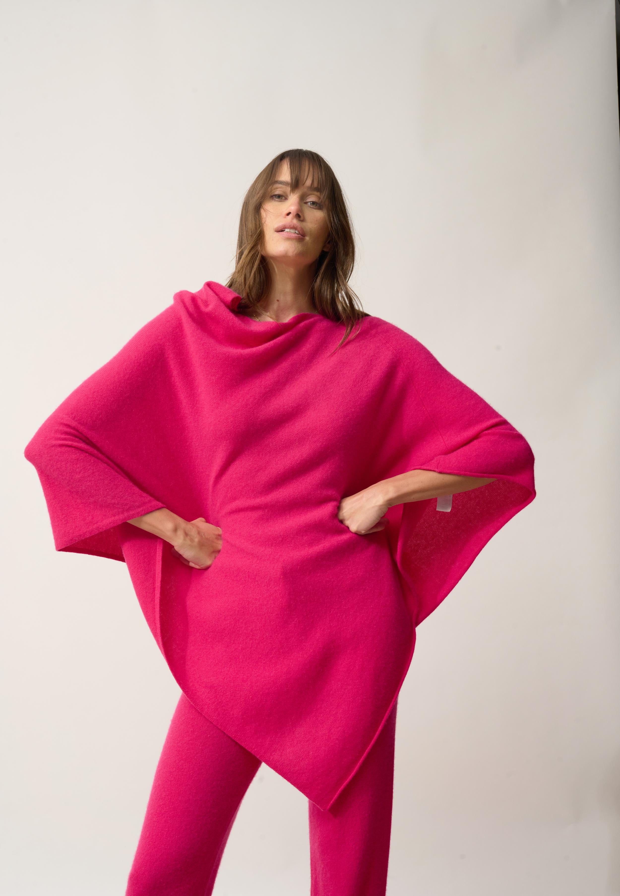 MEREDITH poncho col bateau fuchsia