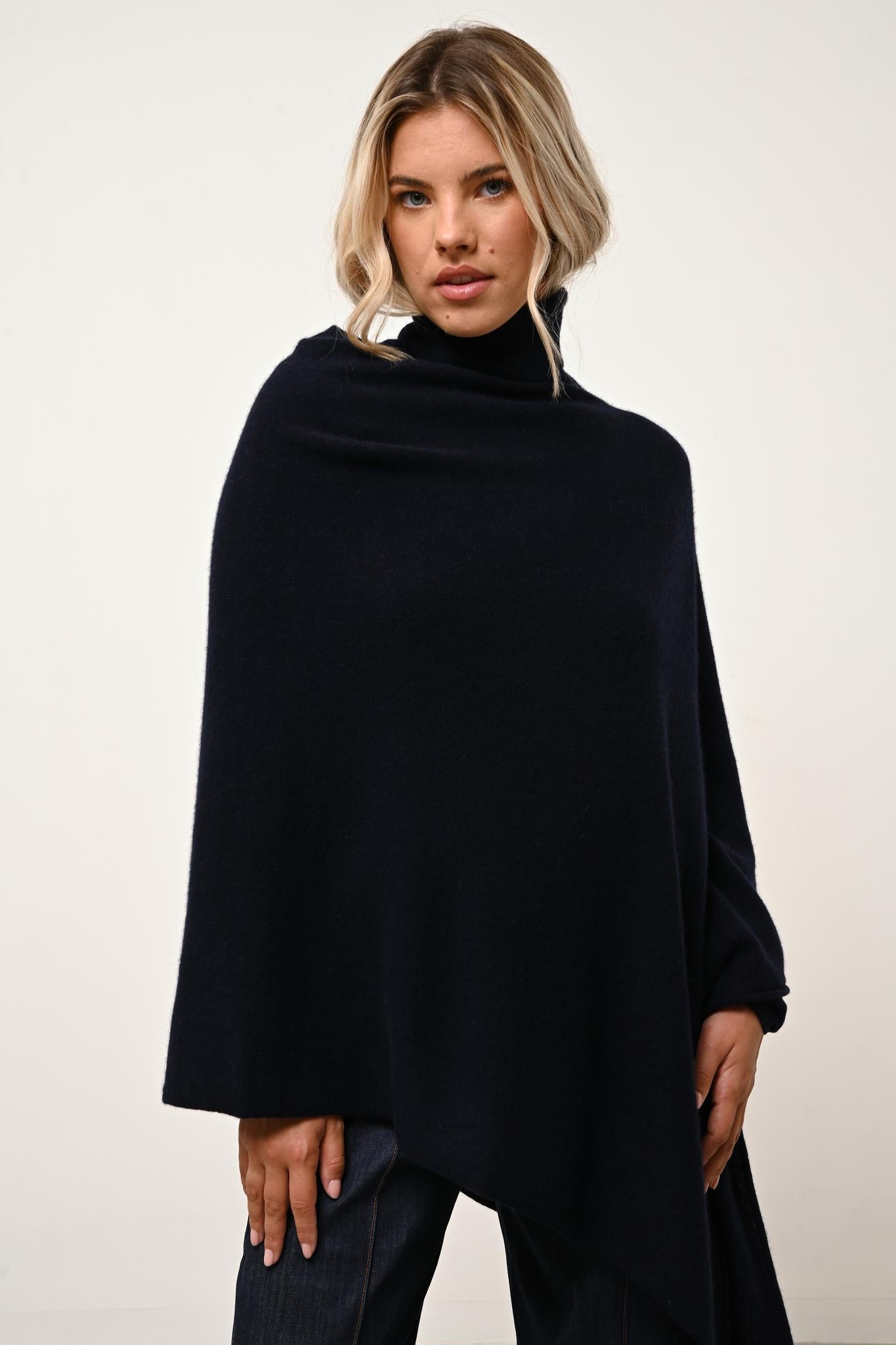 MEREDITH poncho col bateau navy