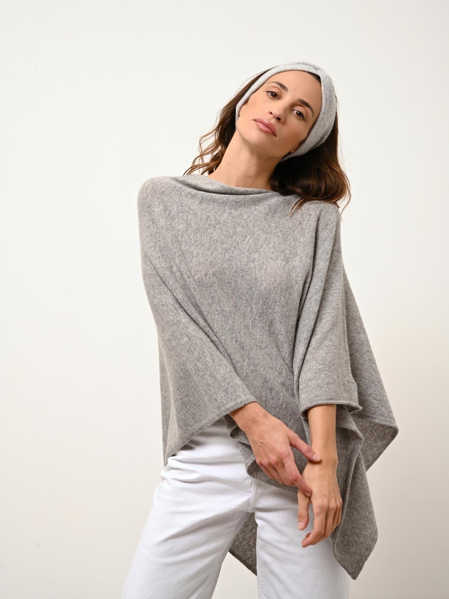 MEREDITH boat-neck poncho nuage chiné