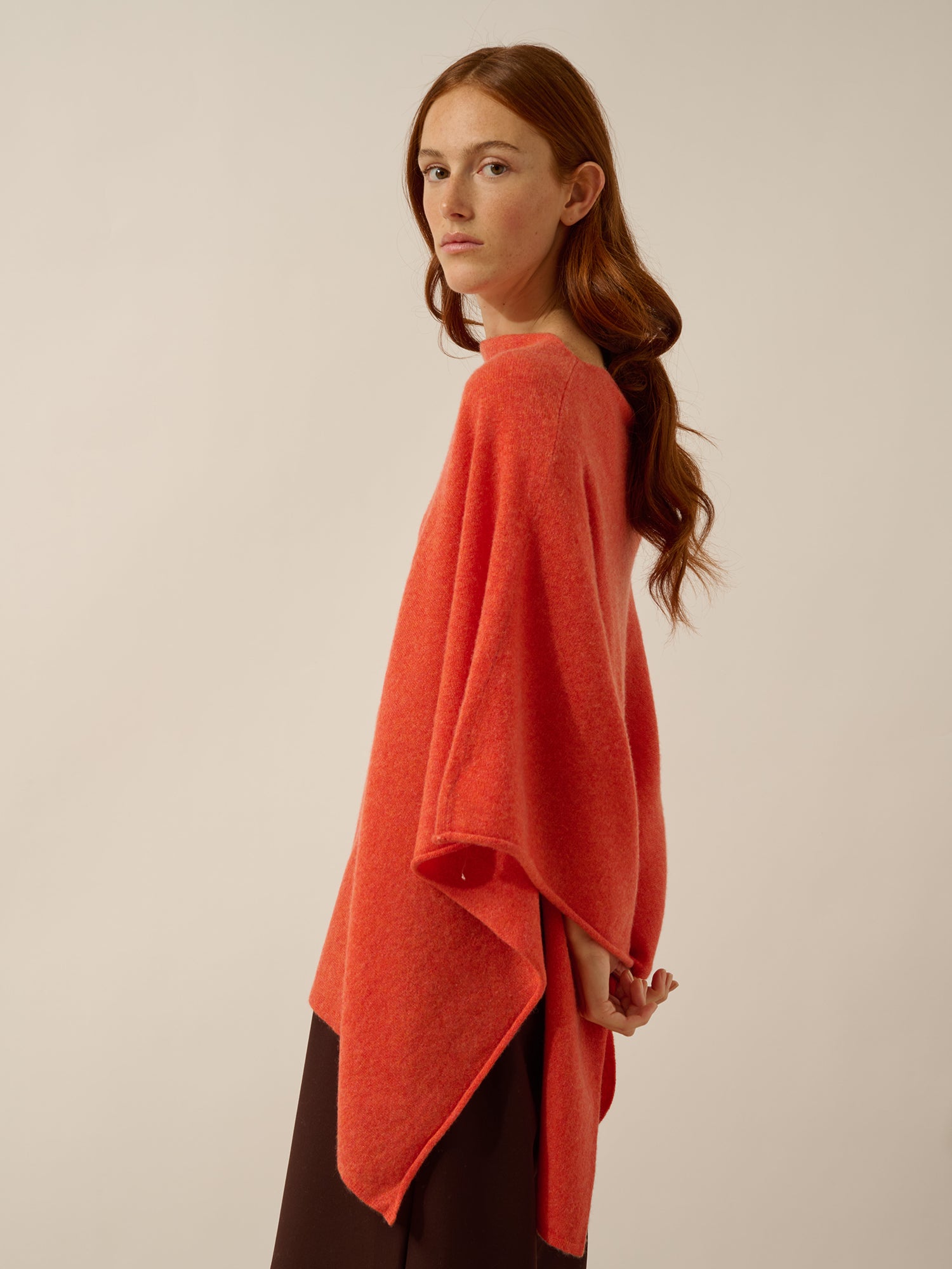 MEREDITH orange heathered boat neck poncho