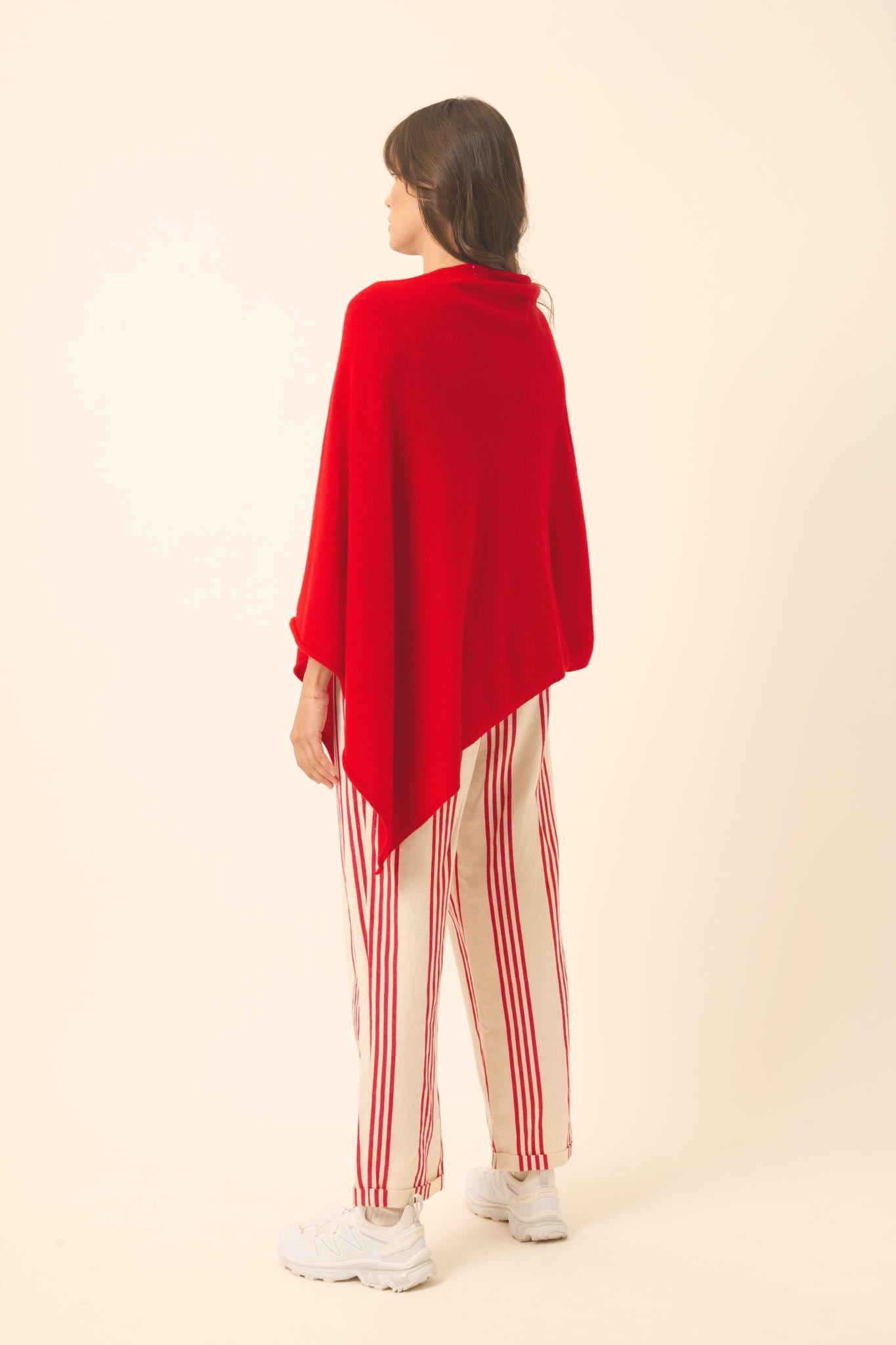 MEREDITH poncho col bateau rouge