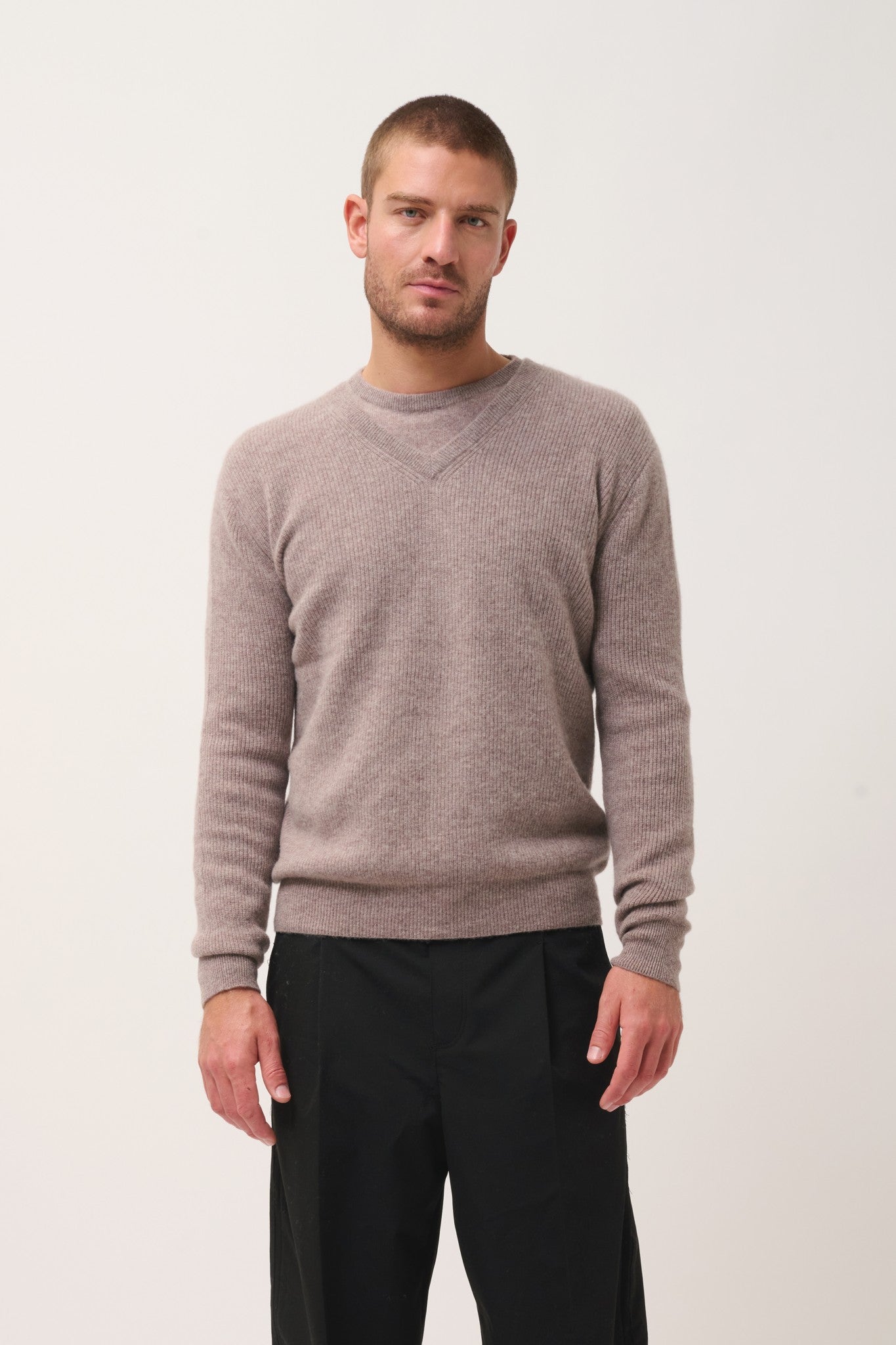 mevron pull col v caribou chiné 100% cachemire