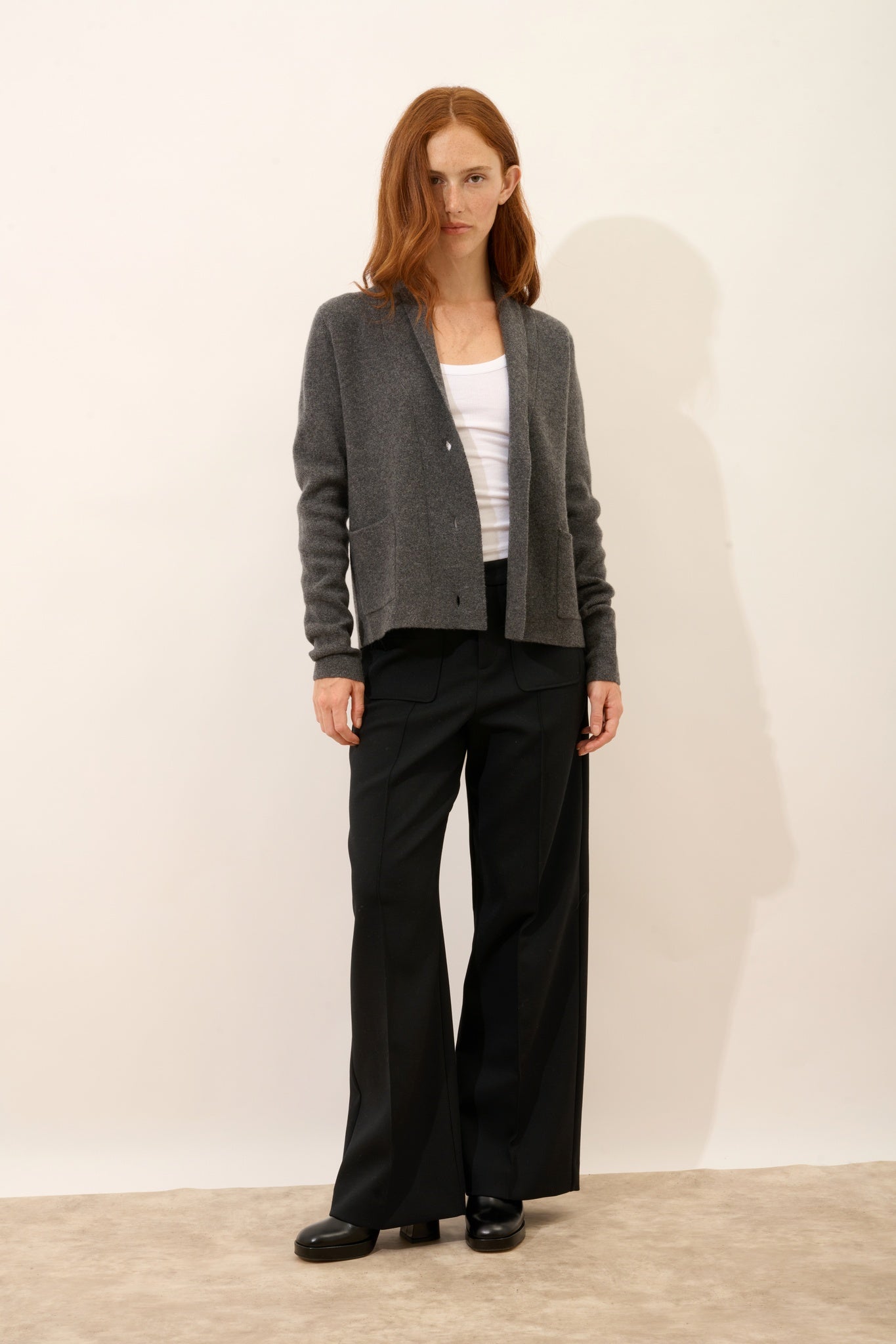 MILA veste col châle anthracite chiné